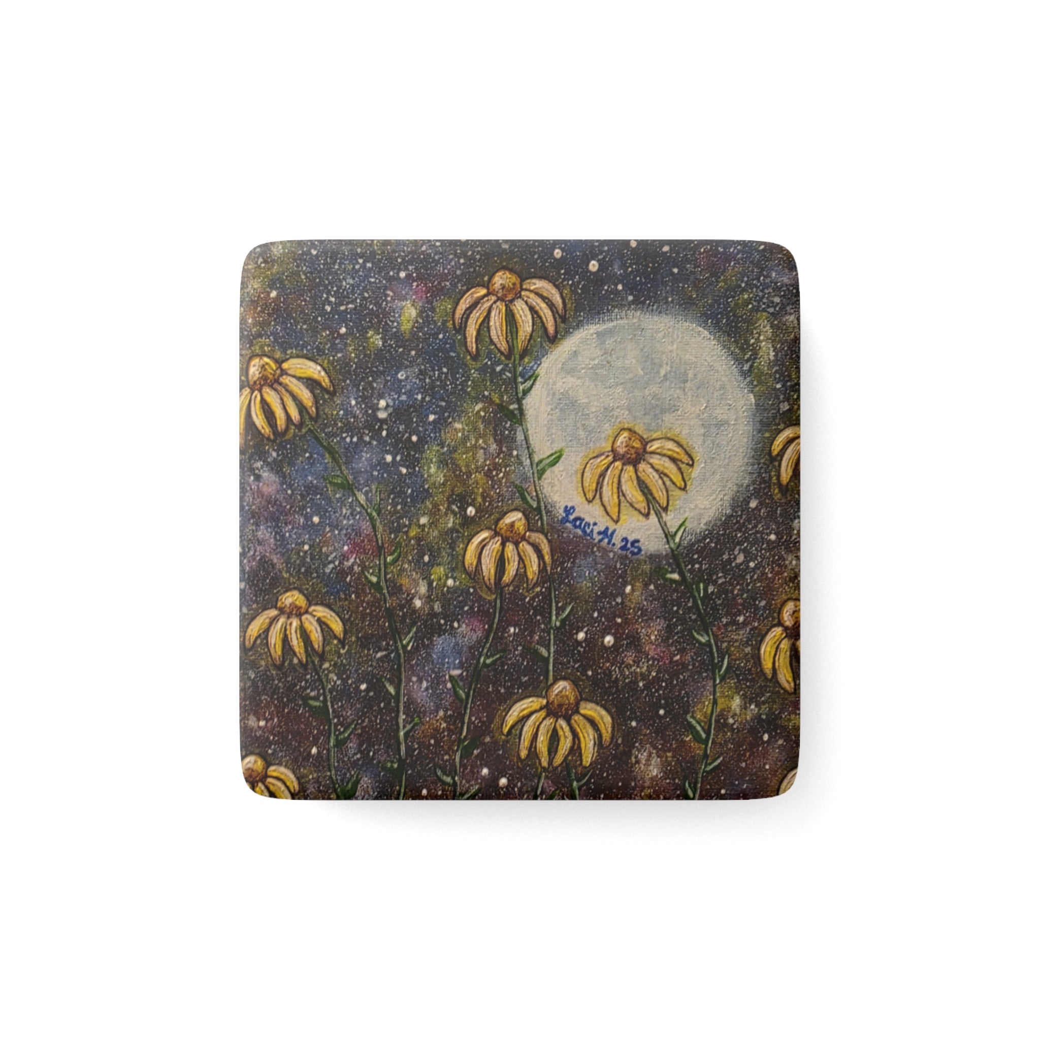 Porcelain Magnet — Moonlit Black-Eyed Susans Floral Art Magnet