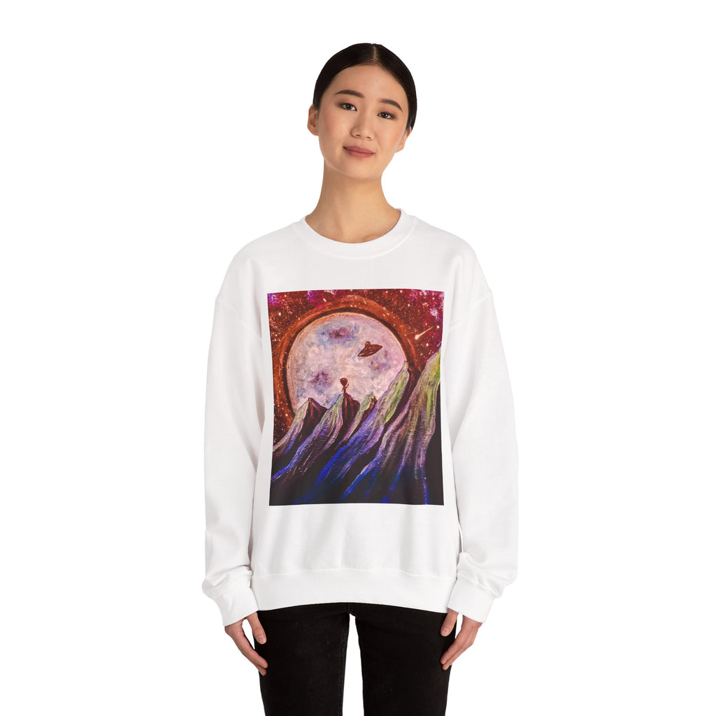 Cosmic Adventure Crewneck Sweatshirt - Unisex Heavy Blend, Galaxy Art, Starry Night Fashion, Space Lover Gift, Cozy Casual Wear