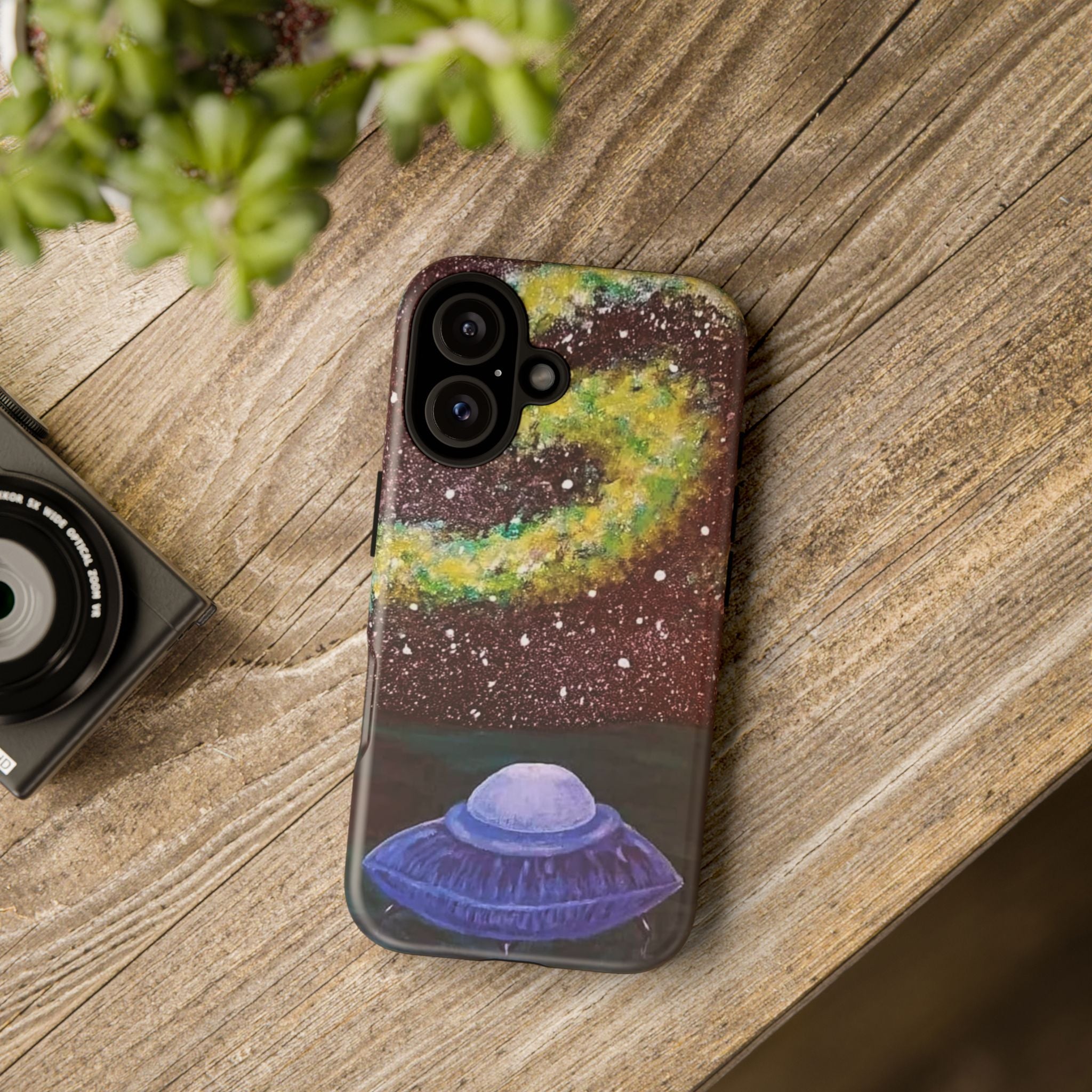 Galaxy UFO Phone Case — Hand-Painted Cosmic Alien Space Design