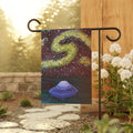 Cosmic Garden Banner with UFO Art | Whimsical Garden Decor, Yard Flag, Outdoor Decor, Alien Theme Ornament, Space Lover Gift