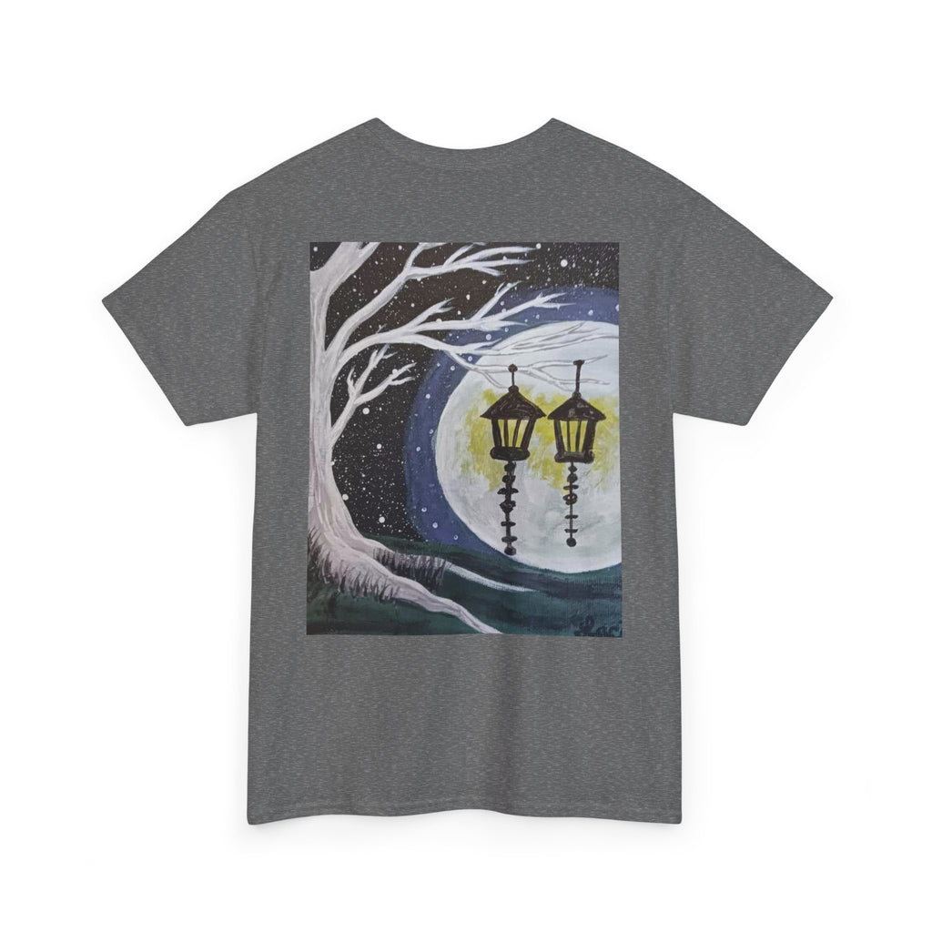 Ethereal Moonlight Tee, Unisex Heavy Cotton Tee, Night Sky Shirt, Nature Lover Apparel, Mystic Tree Top, Gift for Stargazers