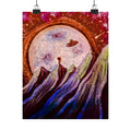 Cosmic Mountain Moon Matte Poster — Surreal UFO Landscape Print