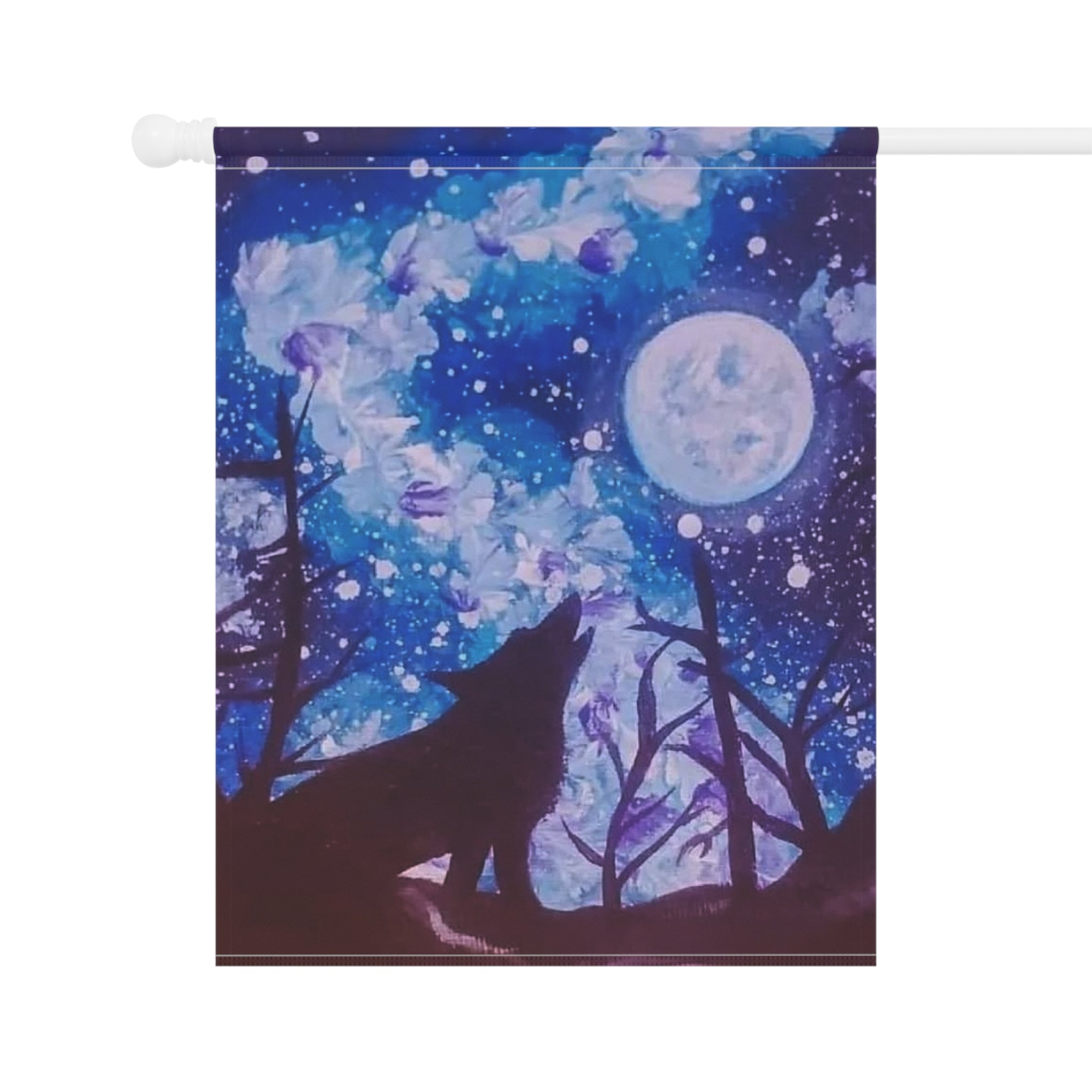 Mystical Wolf Garden Banner, Outdoor Decor, Housewarming Gift, Moonlight Design, Floral Flag, Home & Garden Decoration