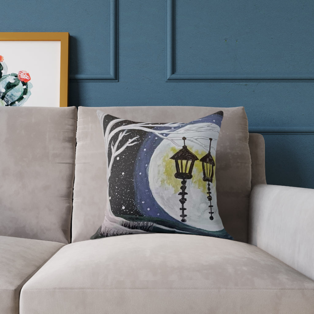 Moonlit Streetlamp Decorative Pillow