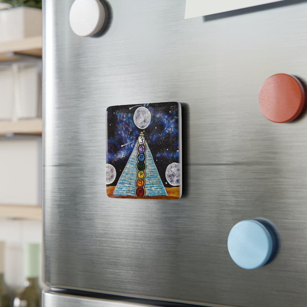 Chakra Pyramid Moon Porcelain Magnet — Spiritual Cosmic Home Décor