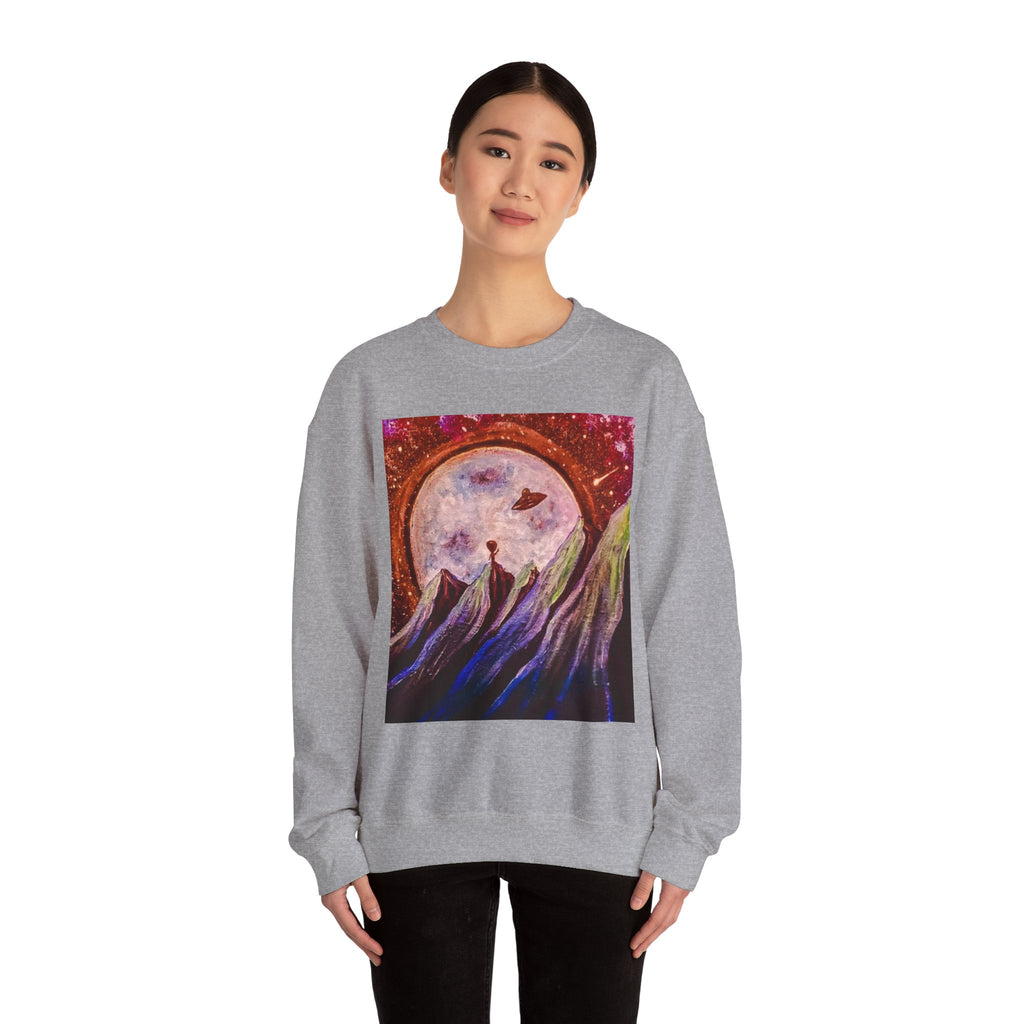 Cosmic Adventure Crewneck Sweatshirt - Unisex Heavy Blend, Galaxy Art, Starry Night Fashion, Space Lover Gift, Cozy Casual Wear
