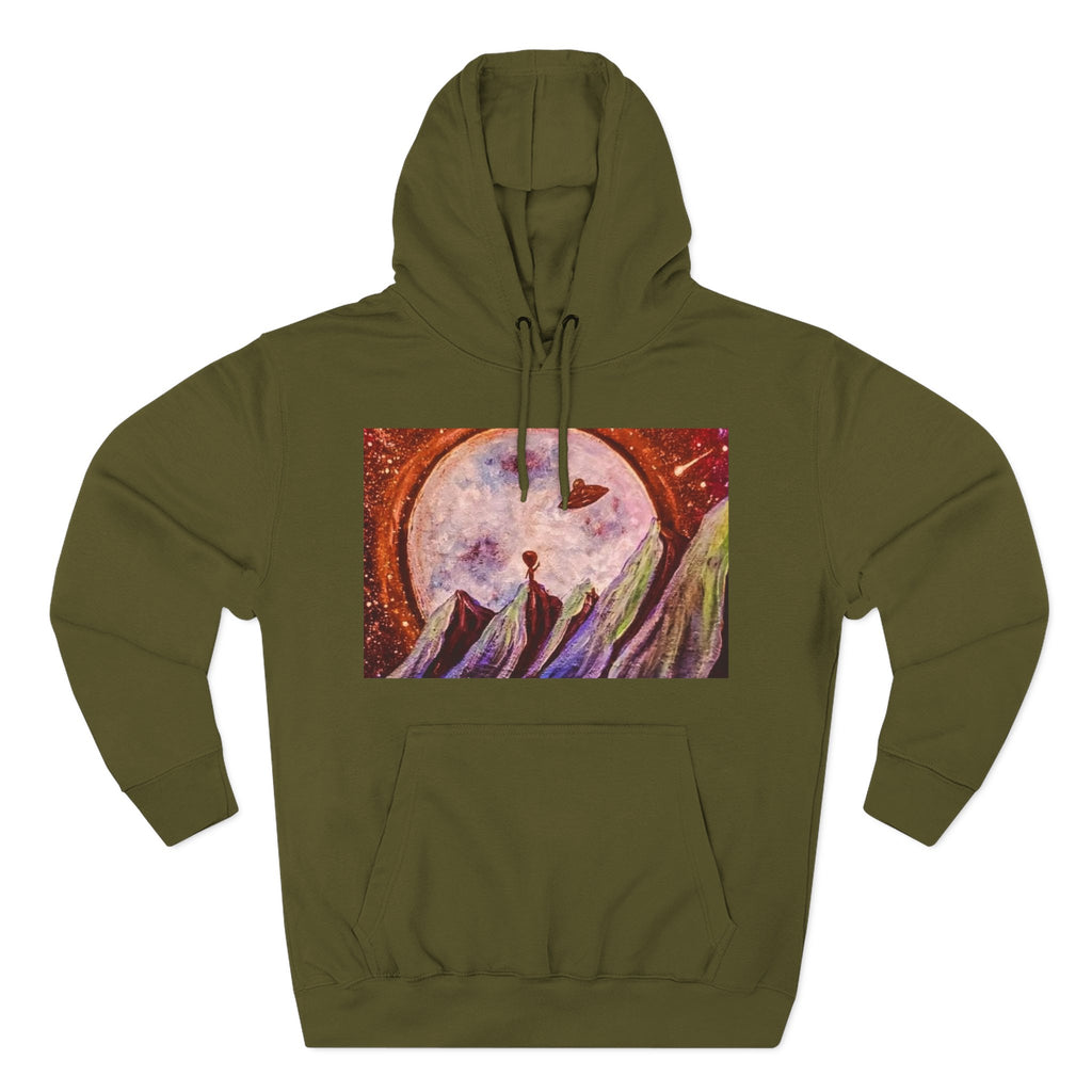Moonlit Mountain Hoodie — Surreal Nightscape Art Fleece Hoodie