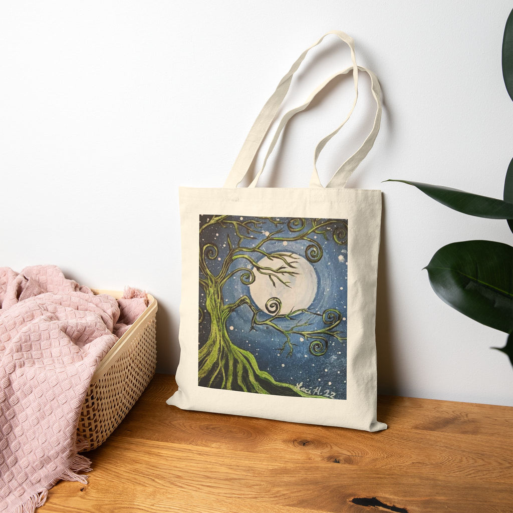 Tote Bag — Whimsical Moonlit Tree Art Canvas Tote