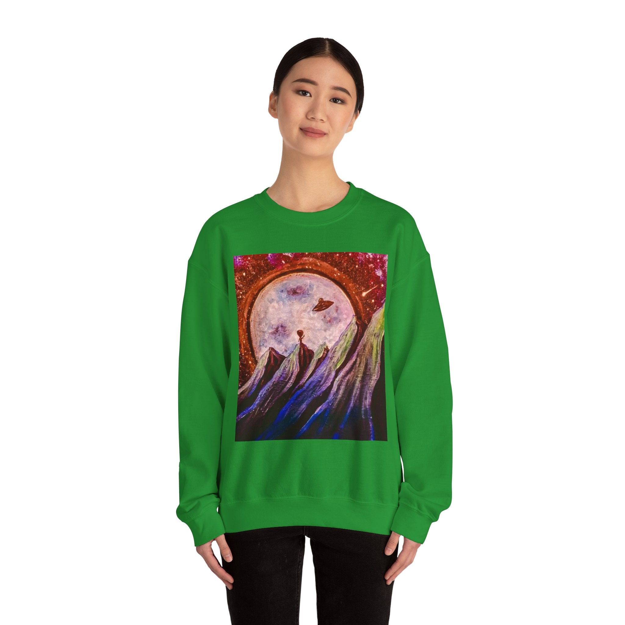 Cosmic Adventure Crewneck Sweatshirt - Unisex Heavy Blend, Galaxy Art, Starry Night Fashion, Space Lover Gift, Cozy Casual Wear