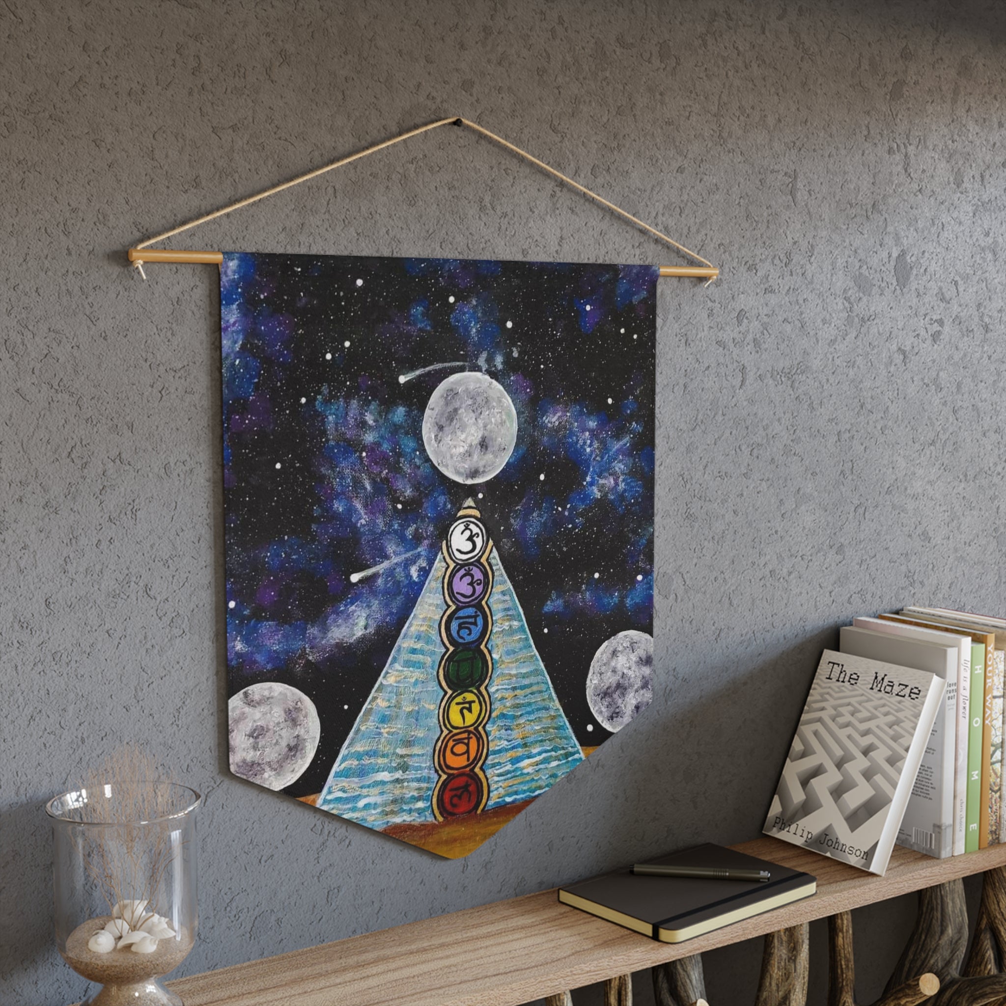 Cosmic Chakra Pennant Wall Art, Celestial Decor, Boho Wall Hanging, Spiritual Home Decor, Gift for Yoga Lovers