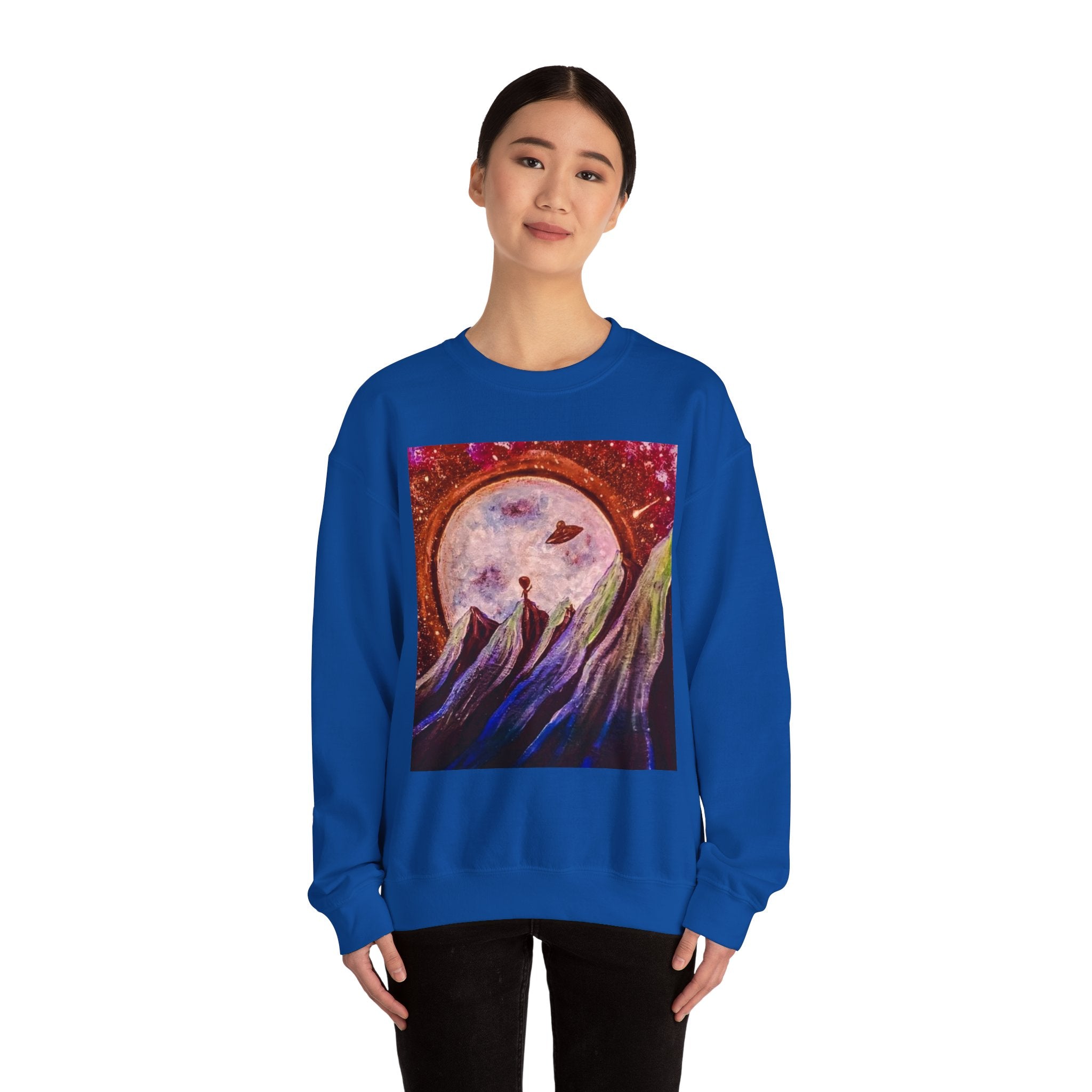 Cosmic Adventure Crewneck Sweatshirt - Unisex Heavy Blend, Galaxy Art, Starry Night Fashion, Space Lover Gift, Cozy Casual Wear