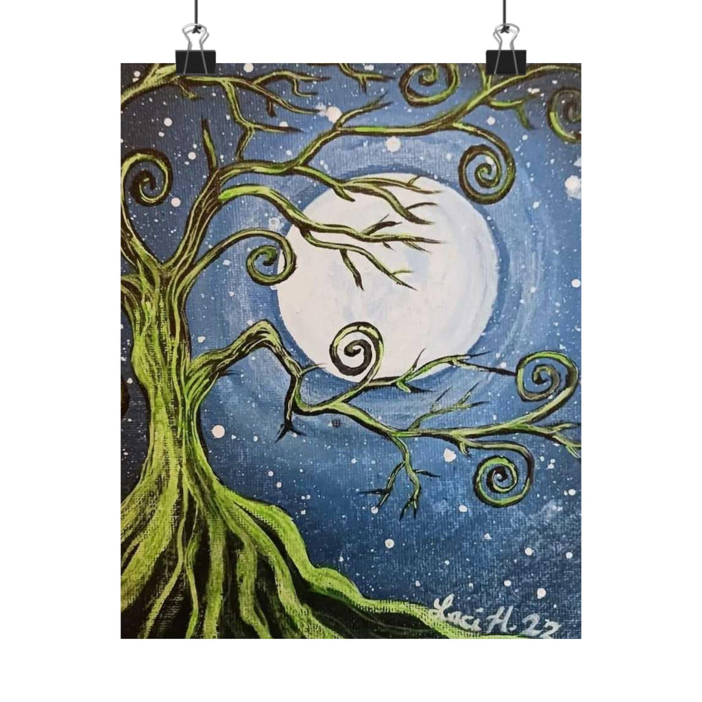 Vertical Poster — Whimsical Moonlit Tree Art Print
