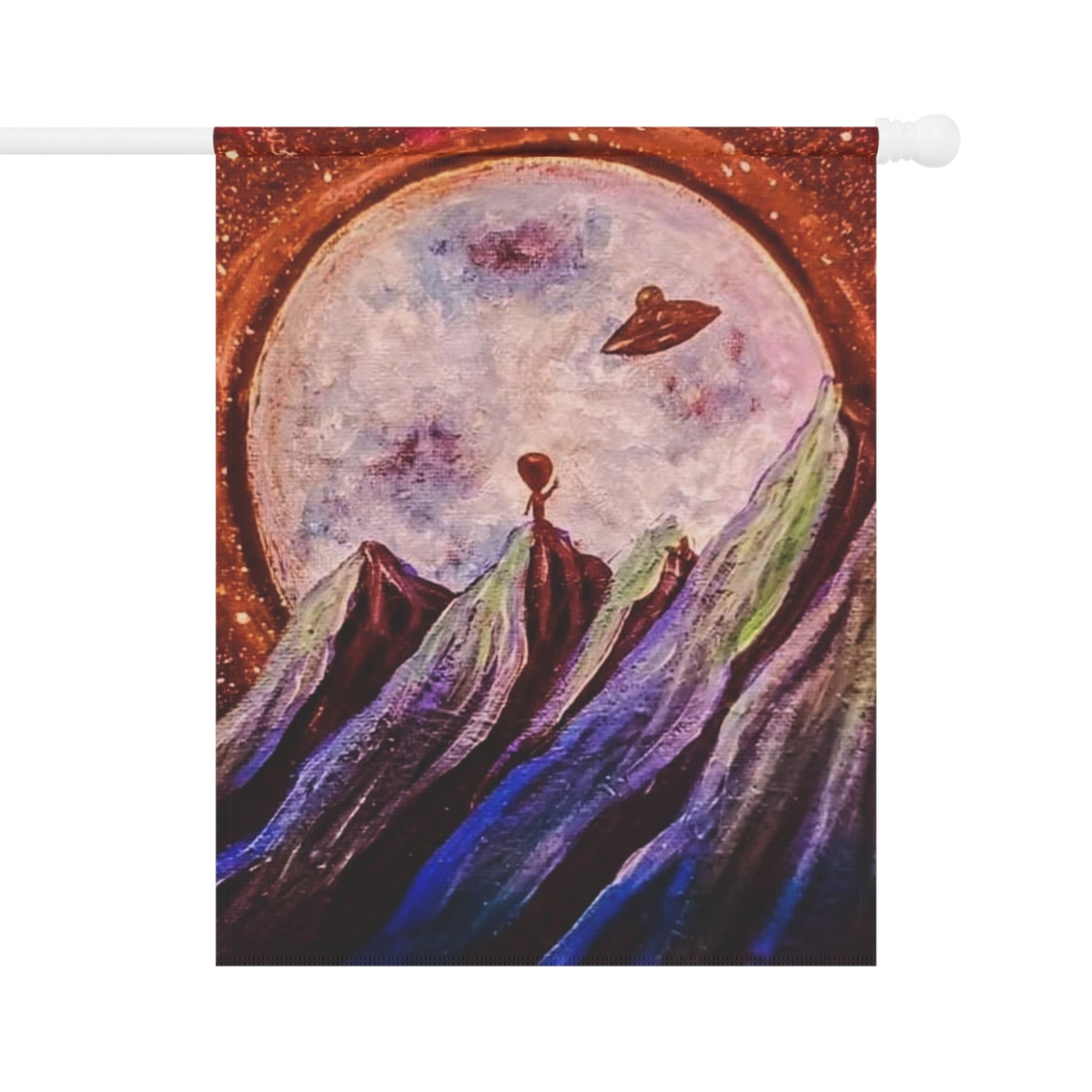 Celestial Garden Banner, Cosmic House Flag, Outdoor Flag Decor, Space Theme Banner, Alien Landscape Garden Flag, Unique Yard Art