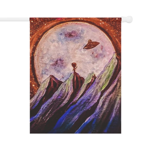 Celestial Garden Banner, Cosmic House Flag, Outdoor Flag Decor, Space Theme Banner, Alien Landscape Garden Flag, Unique Yard Art