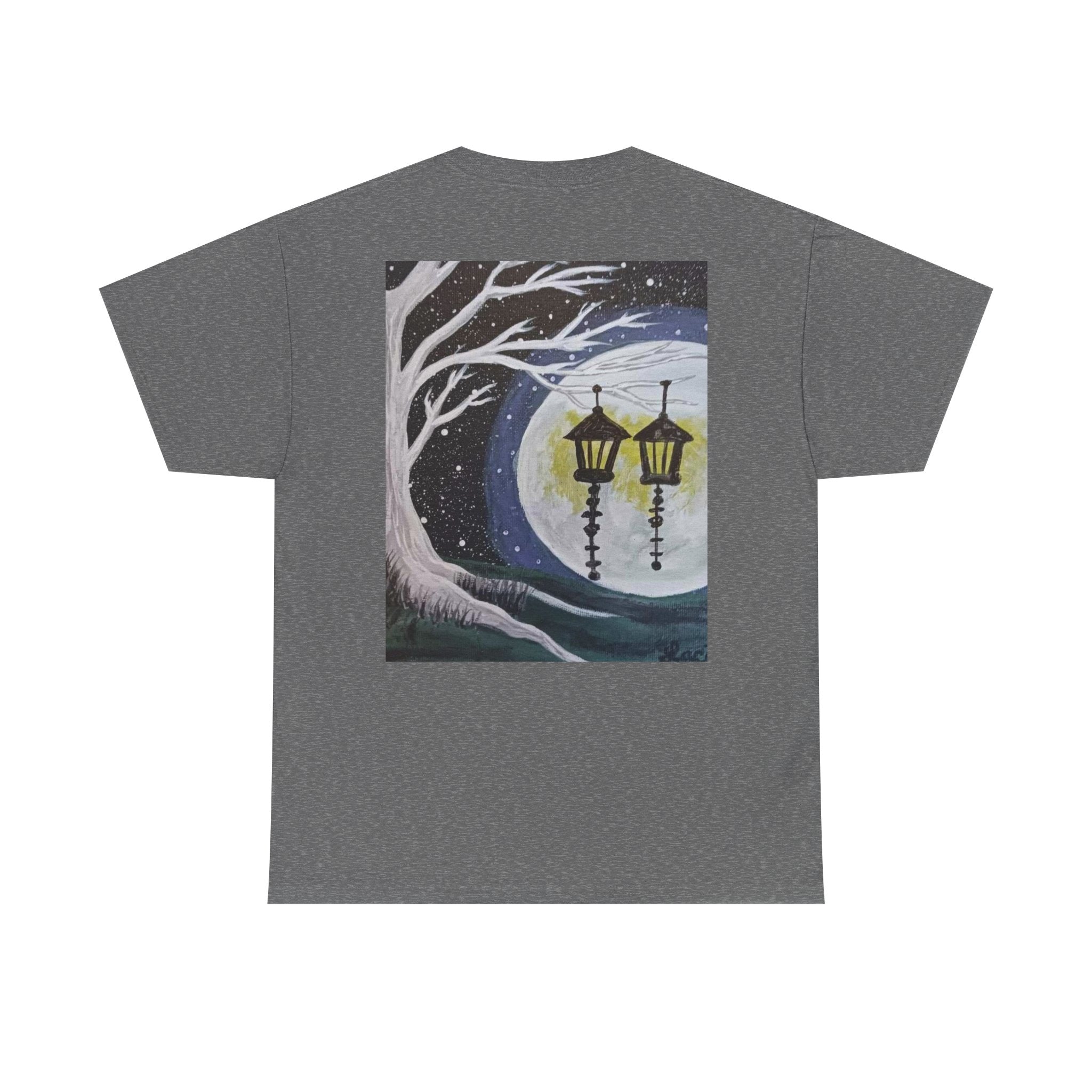 Ethereal Moonlight Tee, Unisex Heavy Cotton Tee, Night Sky Shirt, Nature Lover Apparel, Mystic Tree Top, Gift for Stargazers