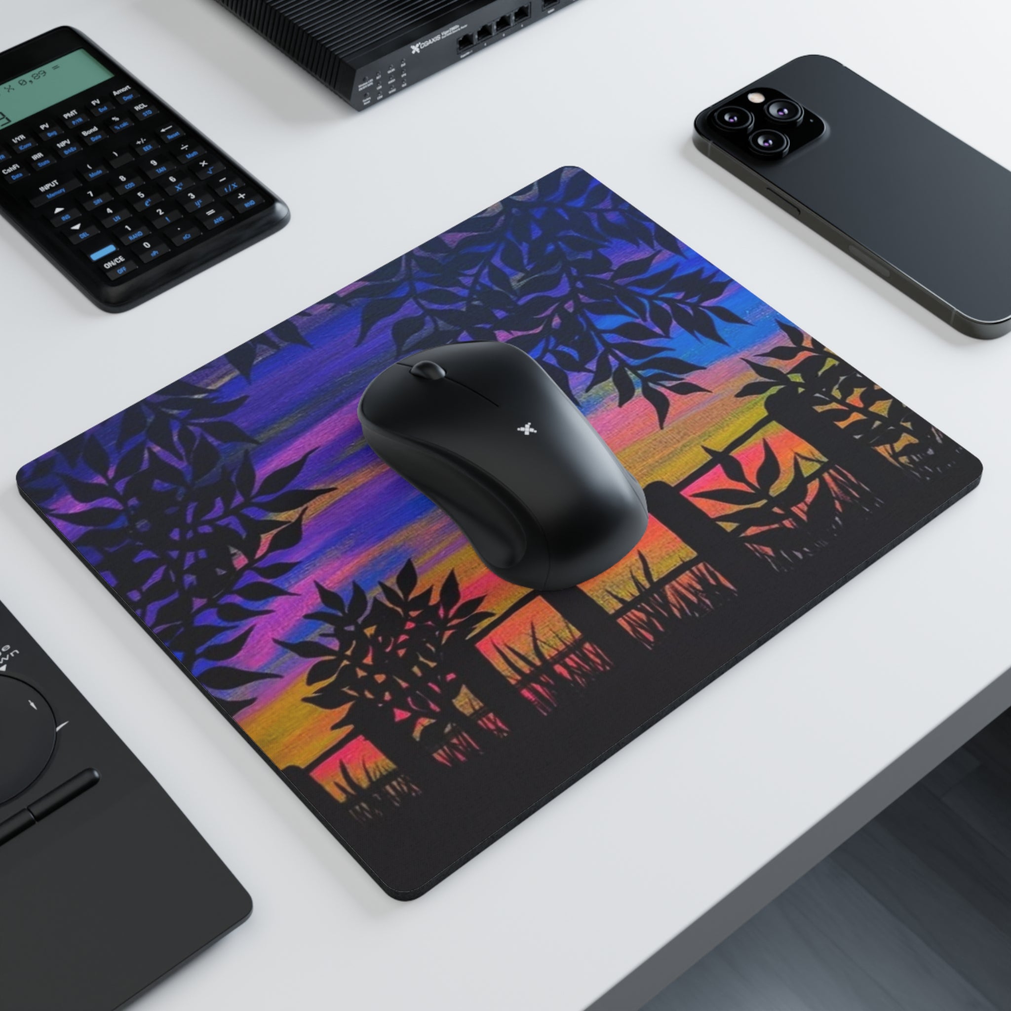 Sunset Silhouette Mouse Pad — Vibrant Evening Landscape Desk Mat