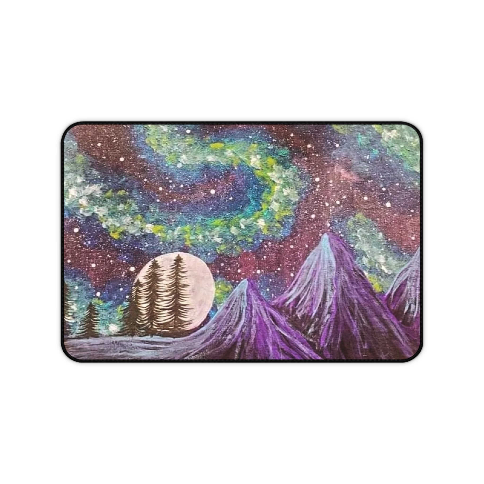 Cosmic Nightscape Desk Mat — Purple Mountains & Aurora Mouse Pad