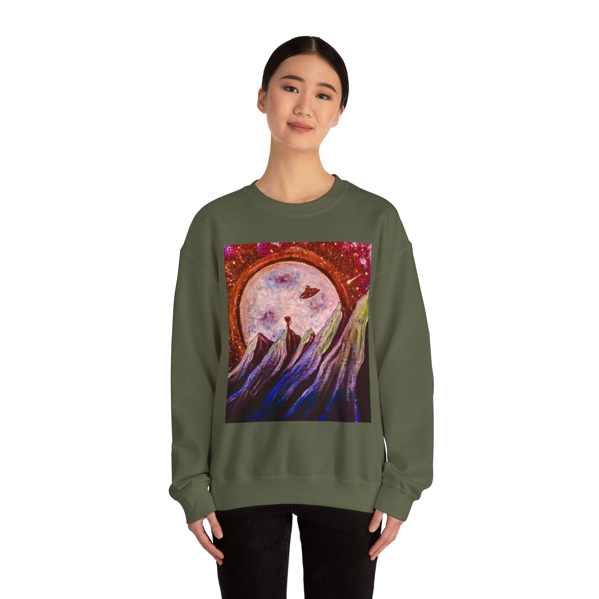 Cosmic Adventure Crewneck Sweatshirt - Unisex Heavy Blend, Galaxy Art, Starry Night Fashion, Space Lover Gift, Cozy Casual Wear
