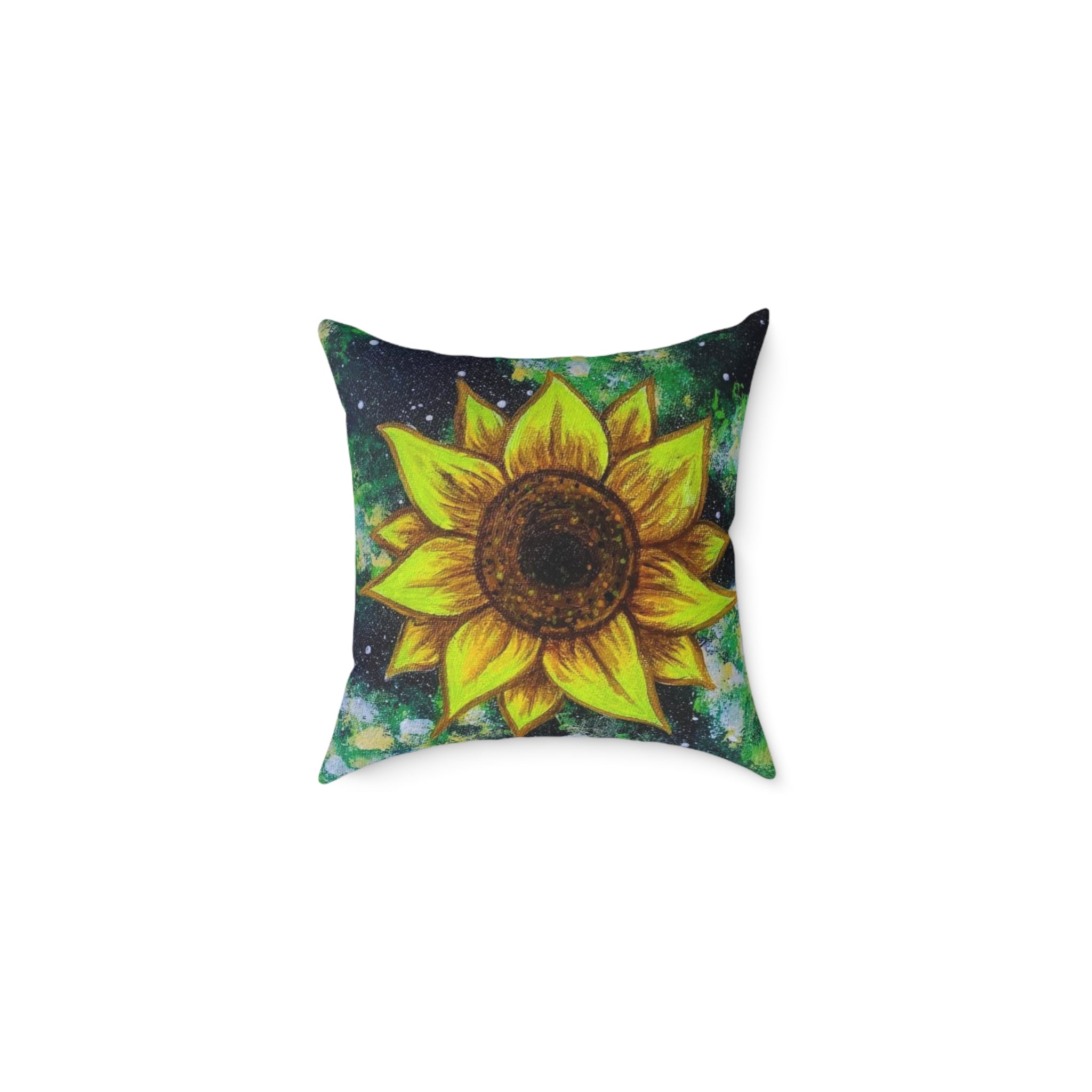 Sunflower Galaxy Square Pillow - Bright Floral Cushion for Boho Home Decor