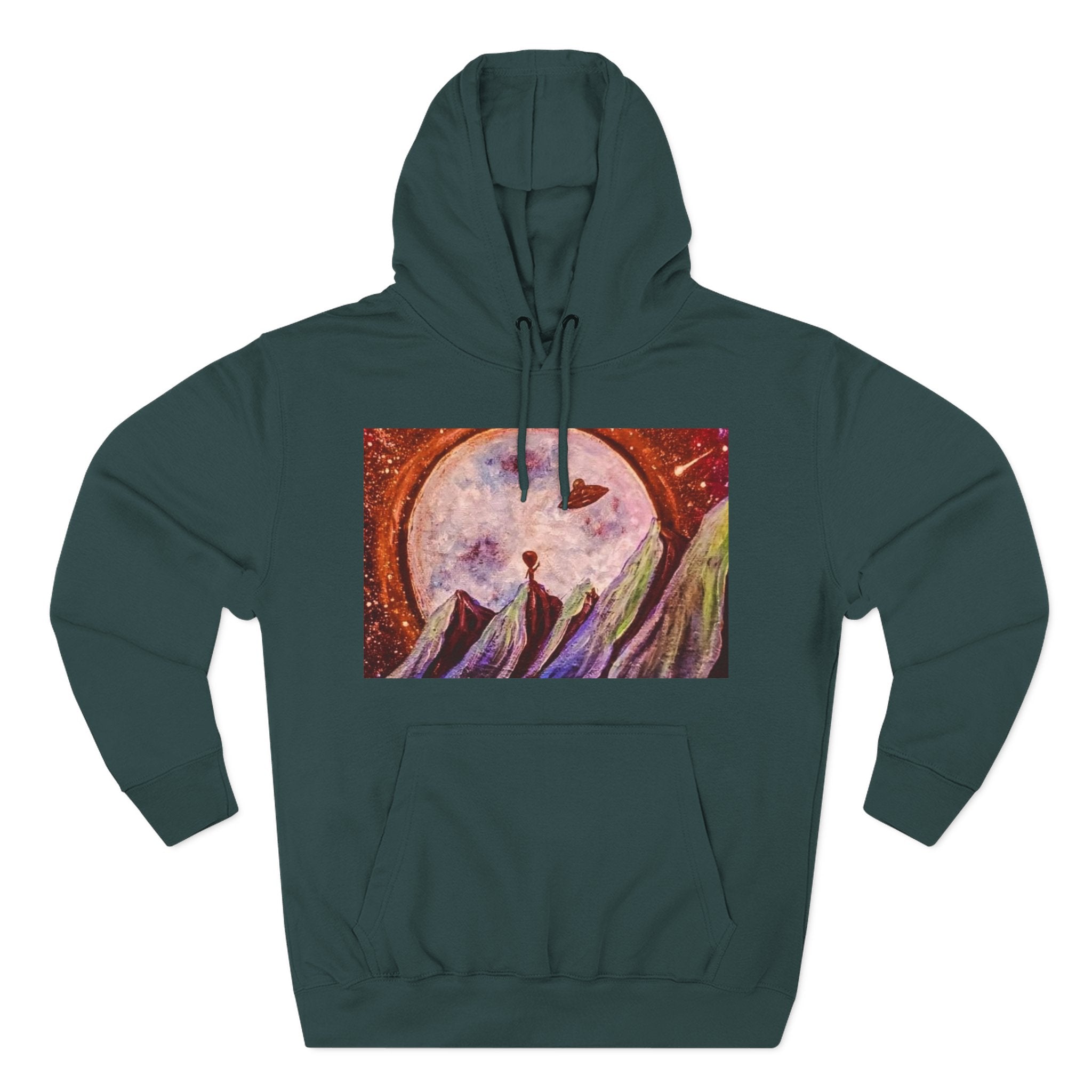 Moonlit Mountain Hoodie — Surreal Nightscape Art Fleece Hoodie