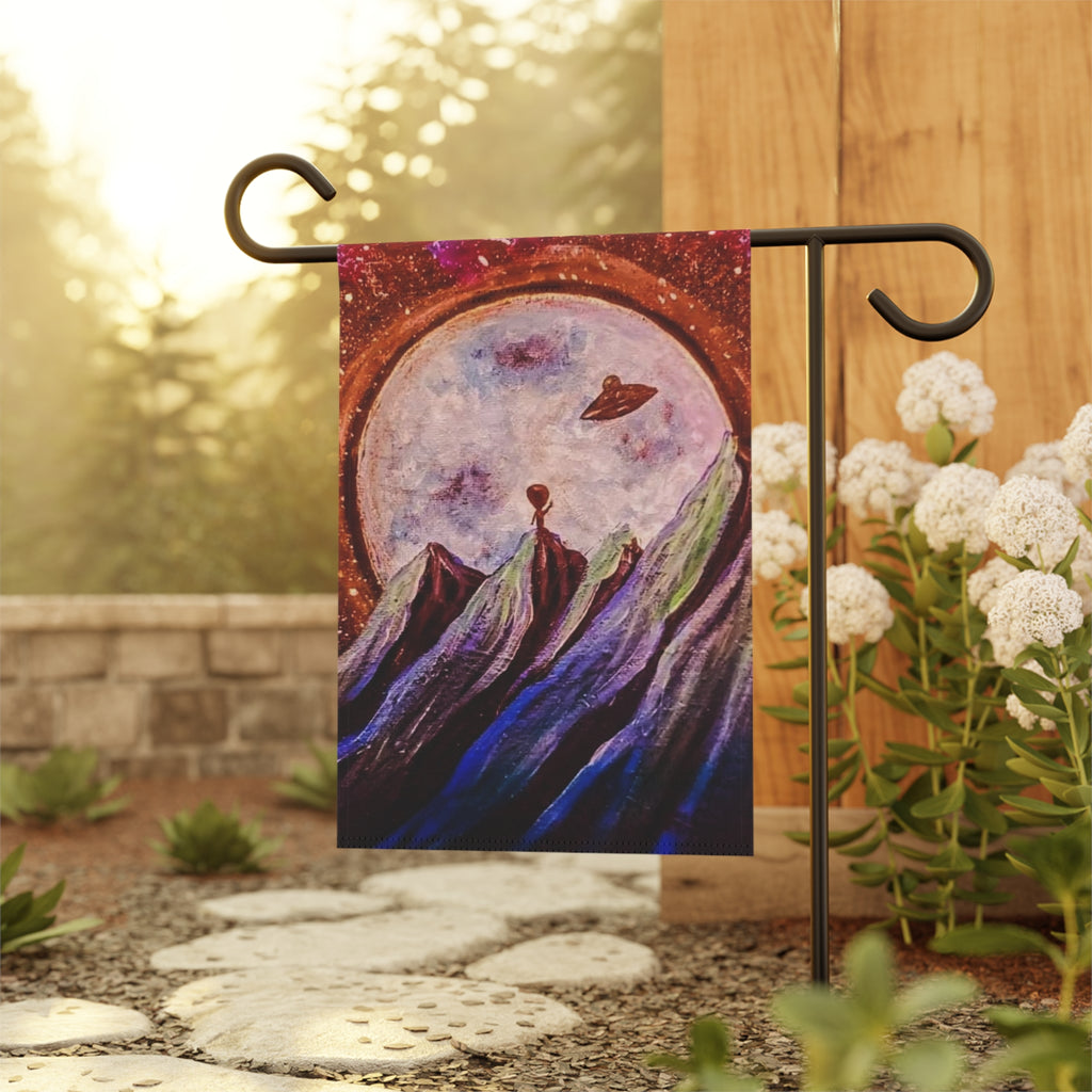 Celestial Garden Banner, Cosmic House Flag, Outdoor Flag Decor, Space Theme Banner, Alien Landscape Garden Flag, Unique Yard Art