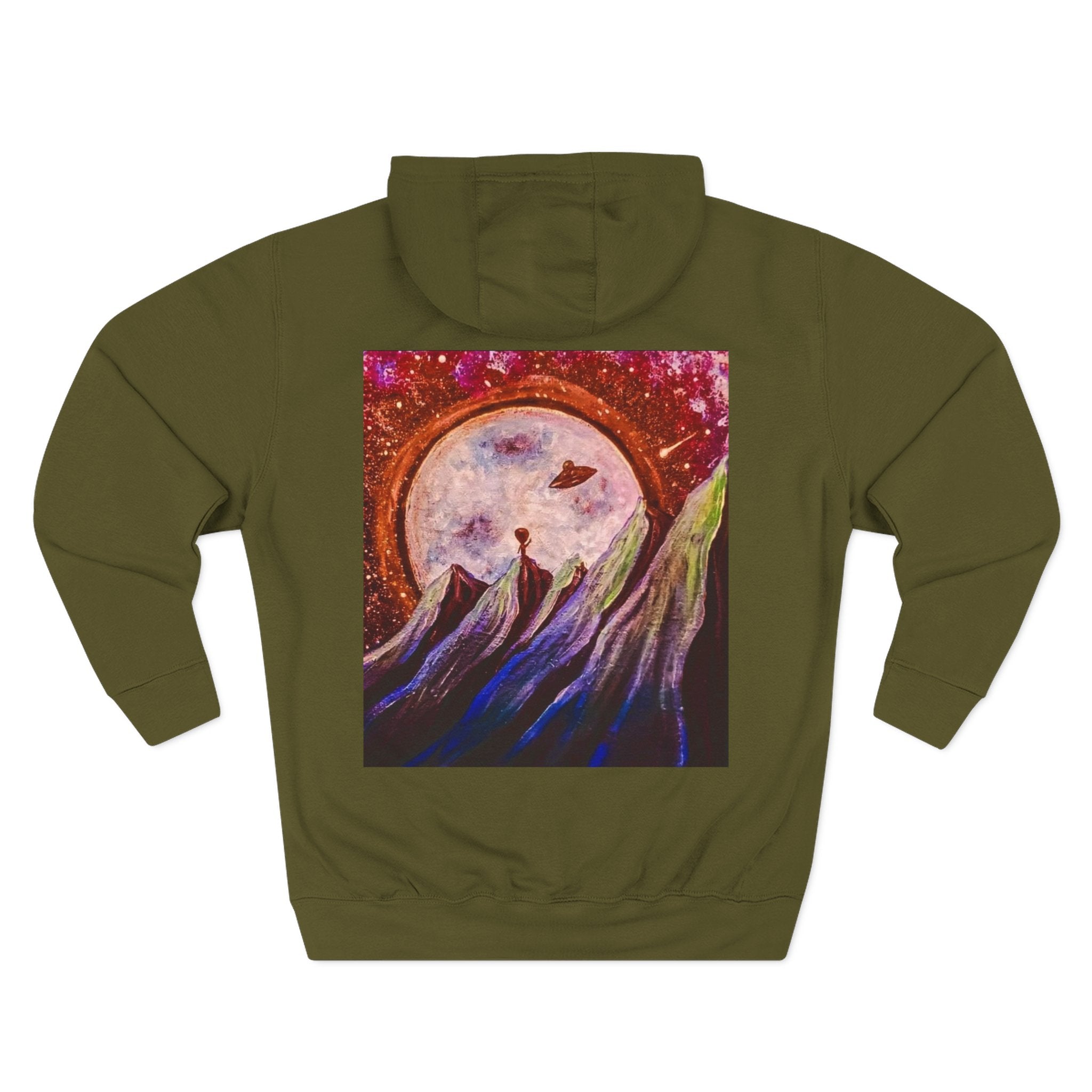 Moonlit Mountain Hoodie — Surreal Nightscape Art Fleece Hoodie