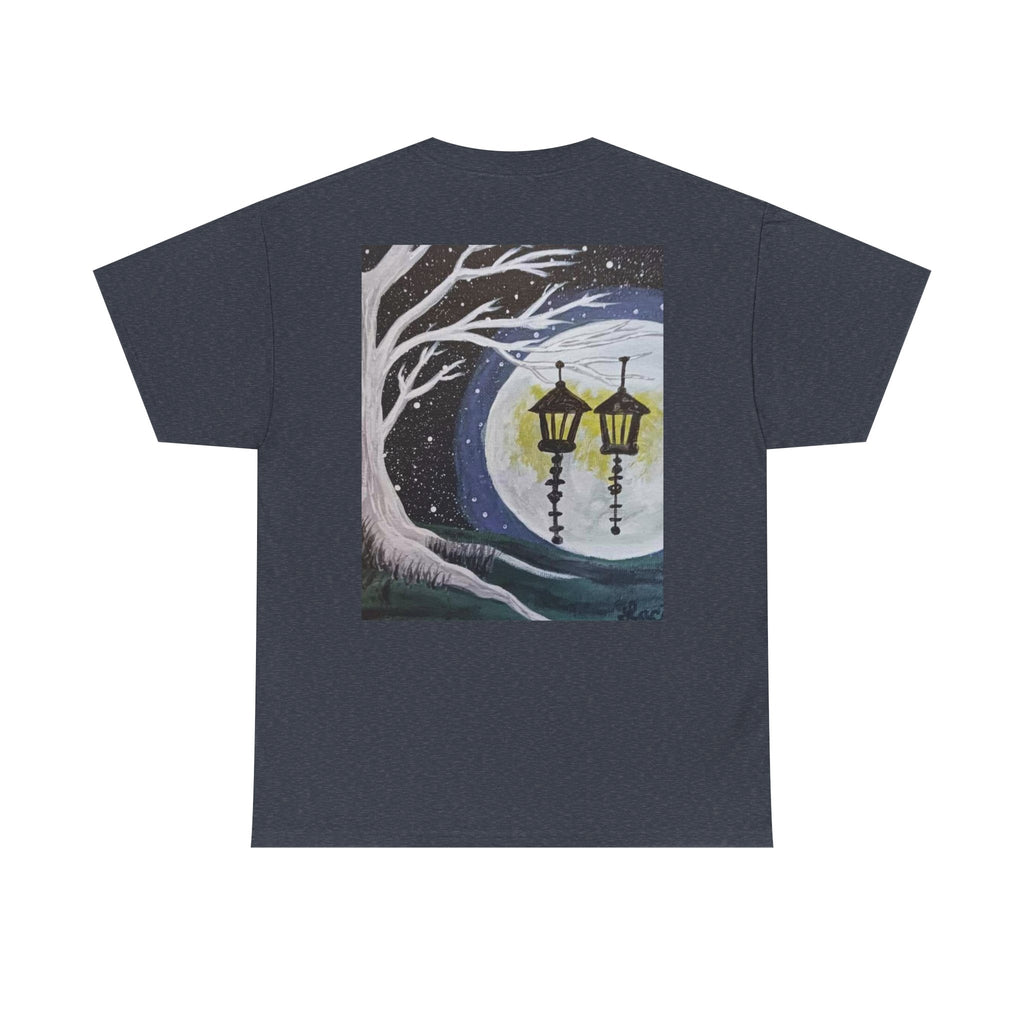 Ethereal Moonlight Tee, Unisex Heavy Cotton Tee, Night Sky Shirt, Nature Lover Apparel, Mystic Tree Top, Gift for Stargazers