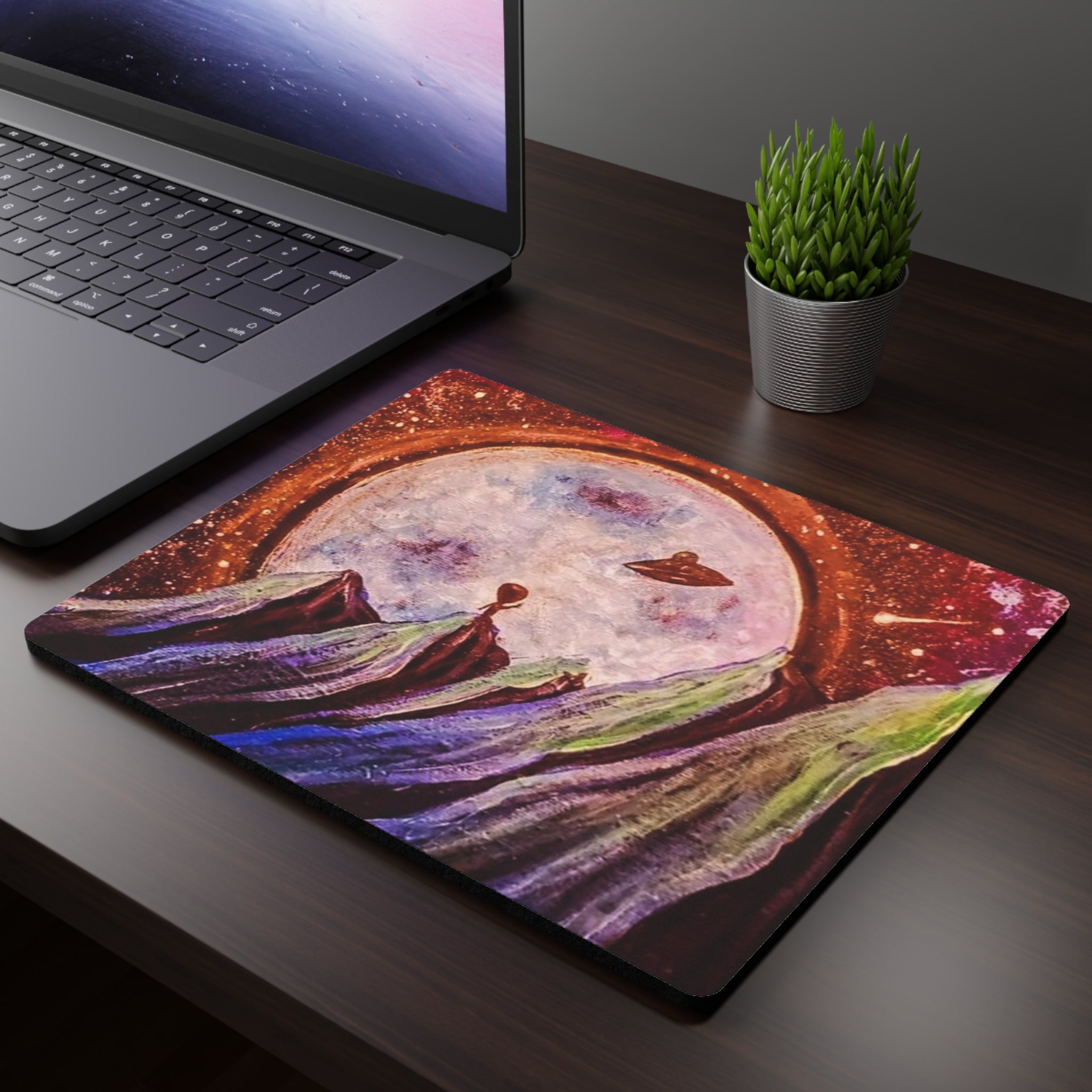 Cosmic Landscape Mouse Pad — Alien Moon Art Rectangular Desk Mat