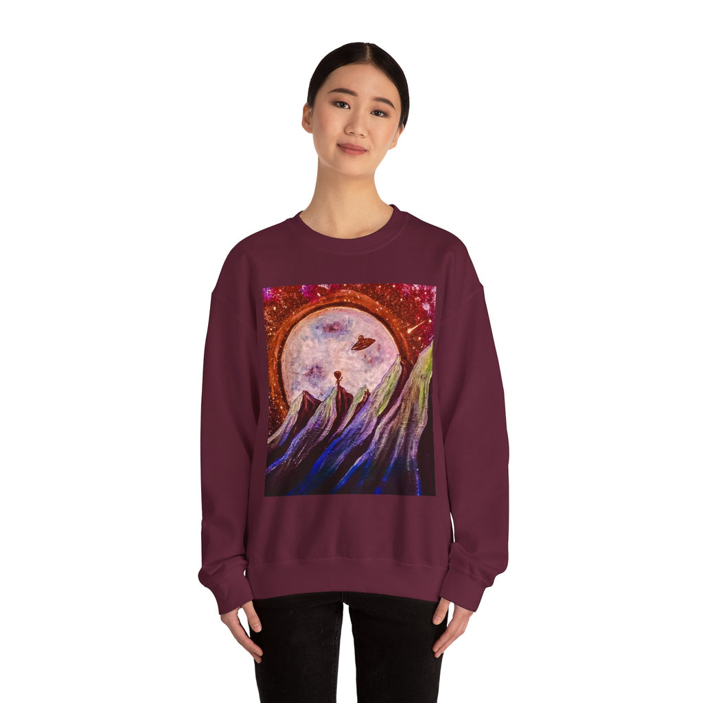 Cosmic Adventure Crewneck Sweatshirt - Unisex Heavy Blend, Galaxy Art, Starry Night Fashion, Space Lover Gift, Cozy Casual Wear