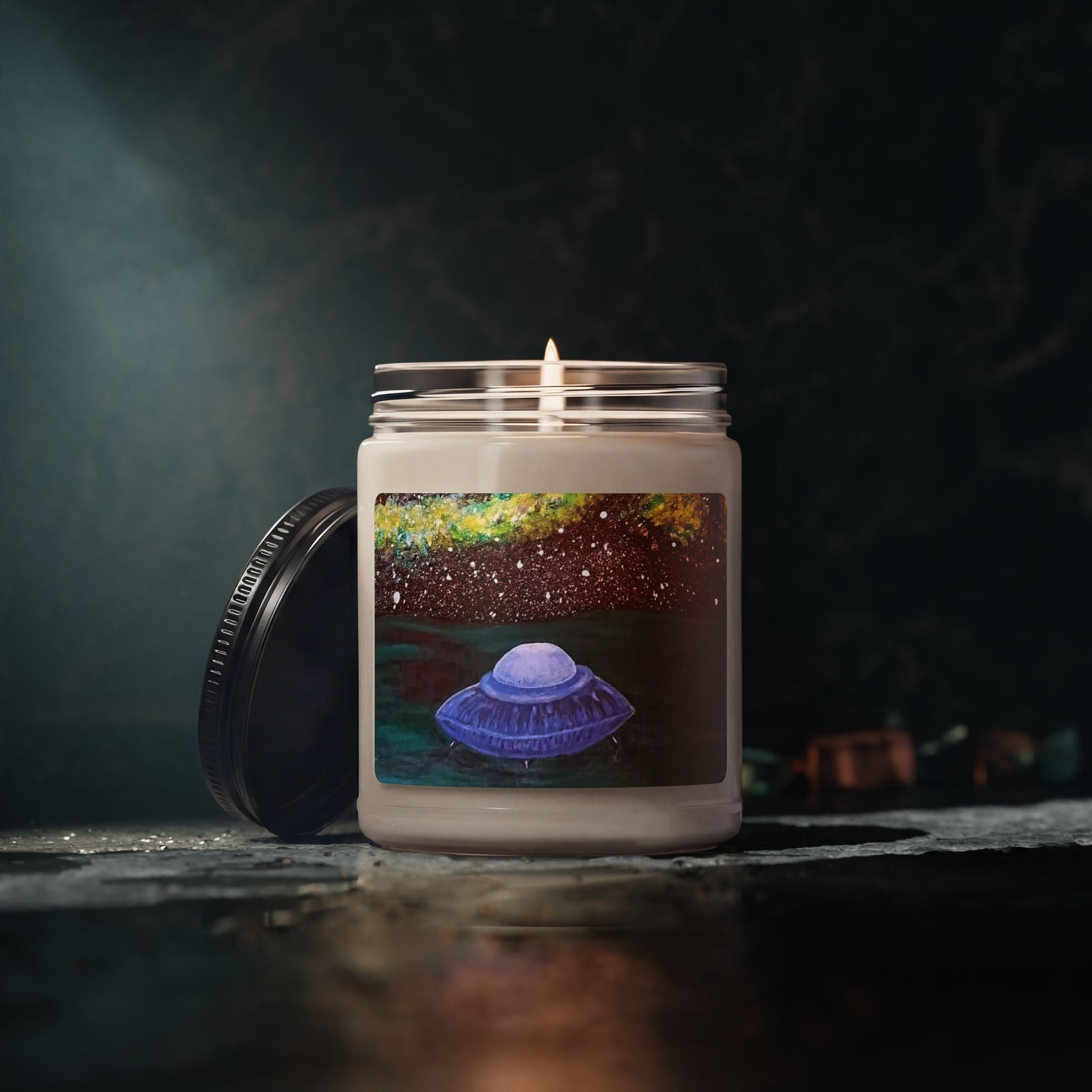 Space UFO Soy Candle — 9oz Scented Jar, Cosmic Night Aromatherapy Gift