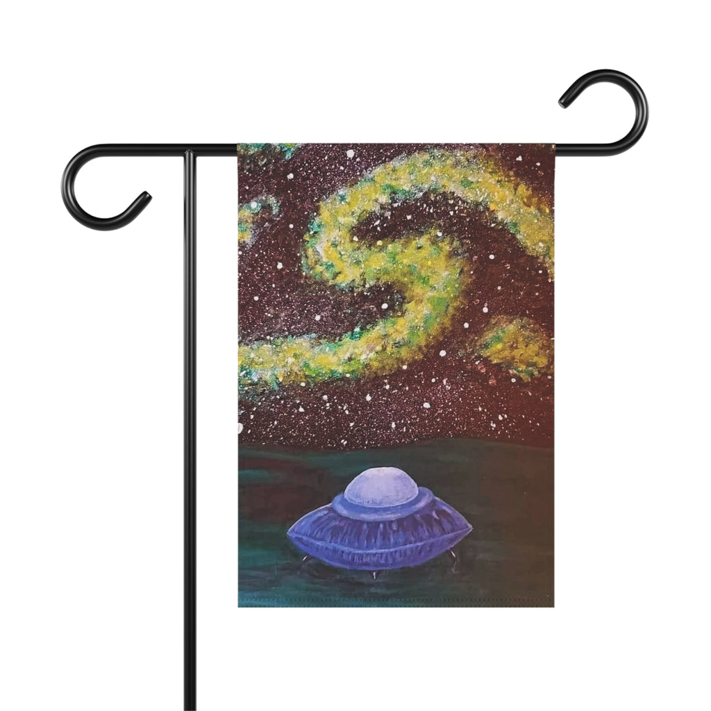 Cosmic Garden Banner with UFO Art | Whimsical Garden Decor, Yard Flag, Outdoor Decor, Alien Theme Ornament, Space Lover Gift