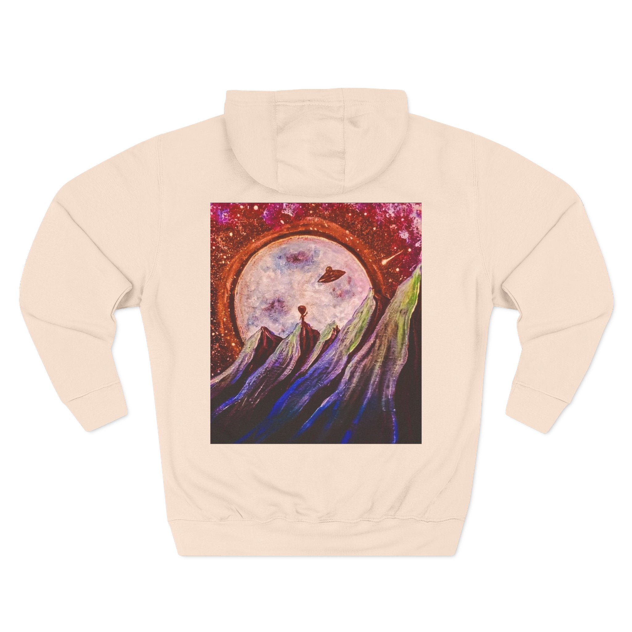 Moonlit Mountain Hoodie — Surreal Nightscape Art Fleece Hoodie