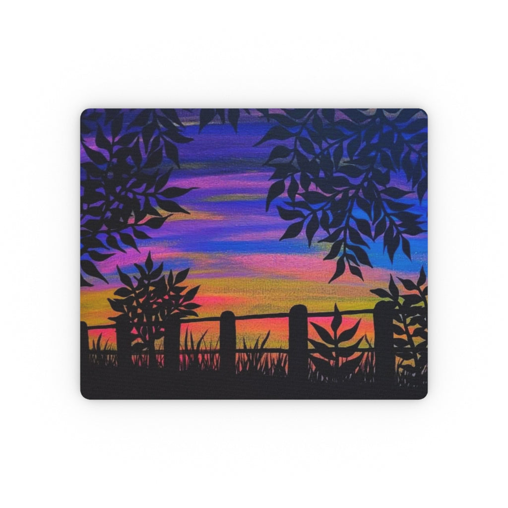 Sunset Silhouette Mouse Pad — Vibrant Evening Landscape Desk Mat