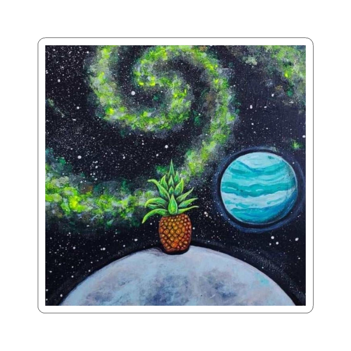 Pineapple Planet Sticker — Spacey Tropical Laptop Kiss-Cut Sticker