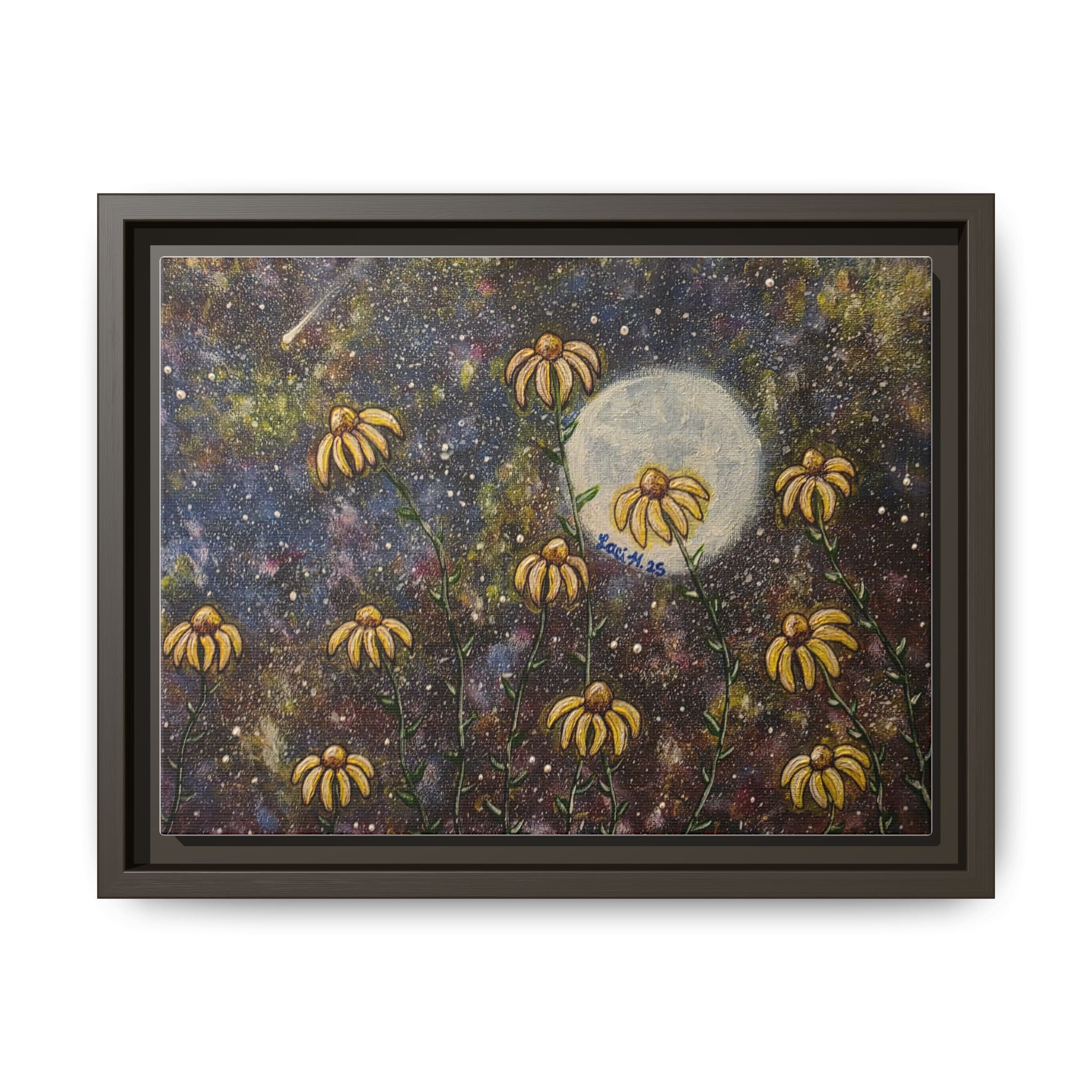 Framed Flower Canvas Art Print, Celestial Home Decor, Colorful Wall Art, Gift for Nature Lovers, Boho Room Decoration