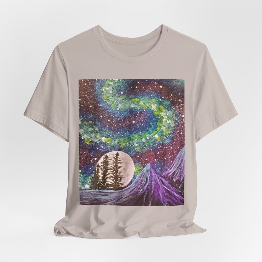 Galactic Landscape Tee, Cosmic Art T-Shirt, Unisex Graphic Shirt, Nature Lover Gift, Starry Night Top