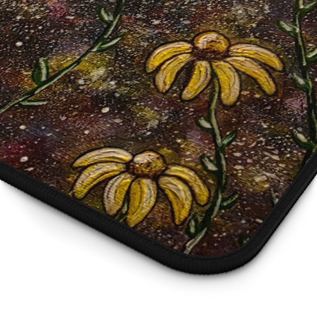 Moonlit Daisies Desk Mat — Floral Galaxy Mouse Pad