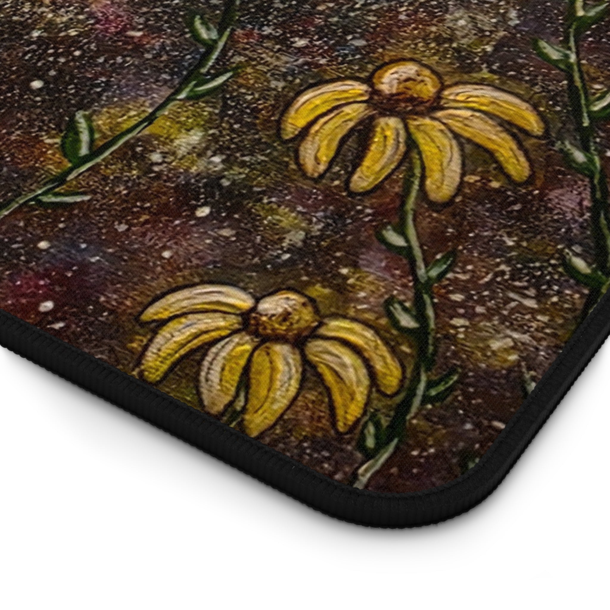 Moonlit Daisies Desk Mat — Floral Galaxy Mouse Pad