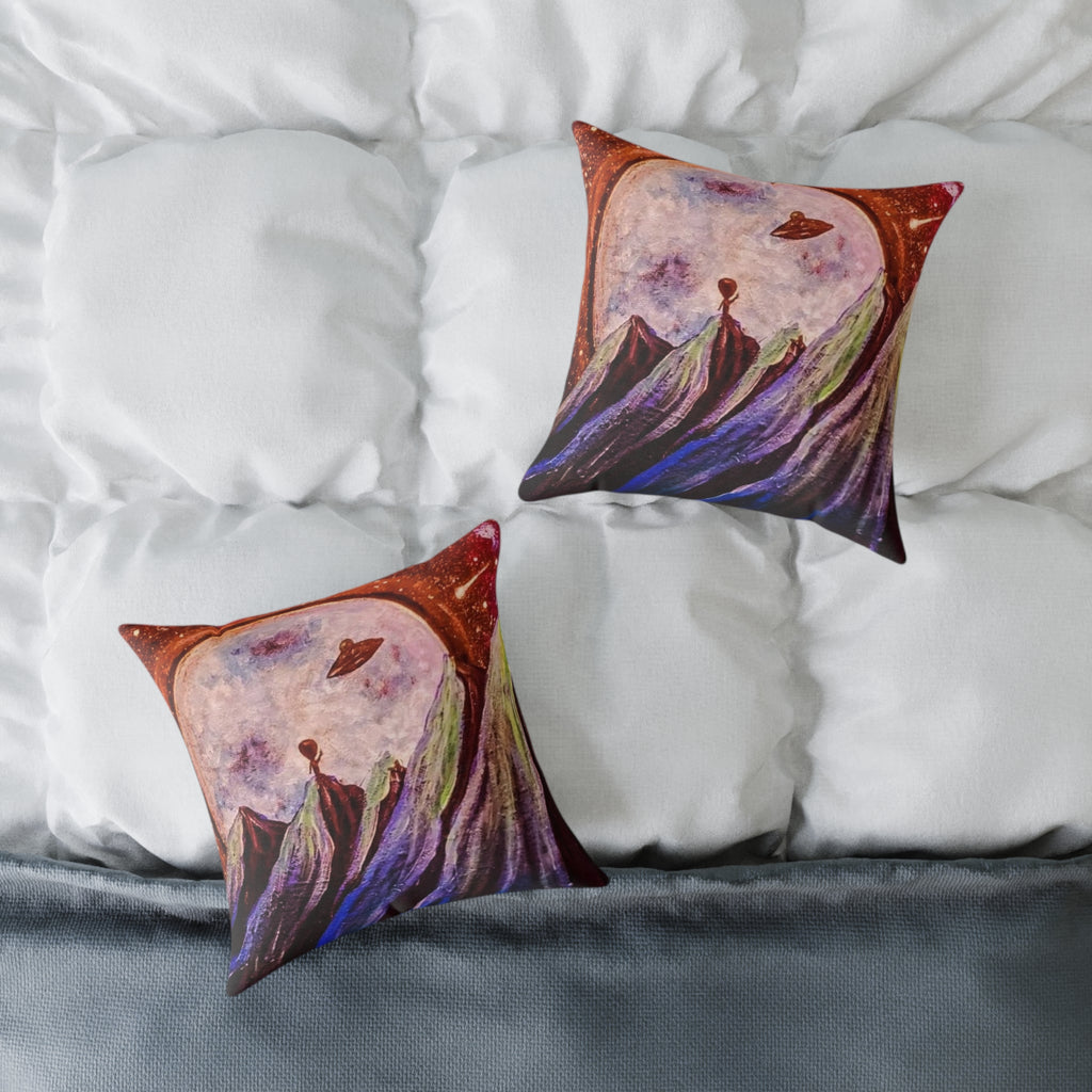 Cosmic Voyager Pillow — Abstract Space Art Square Throw Pillow