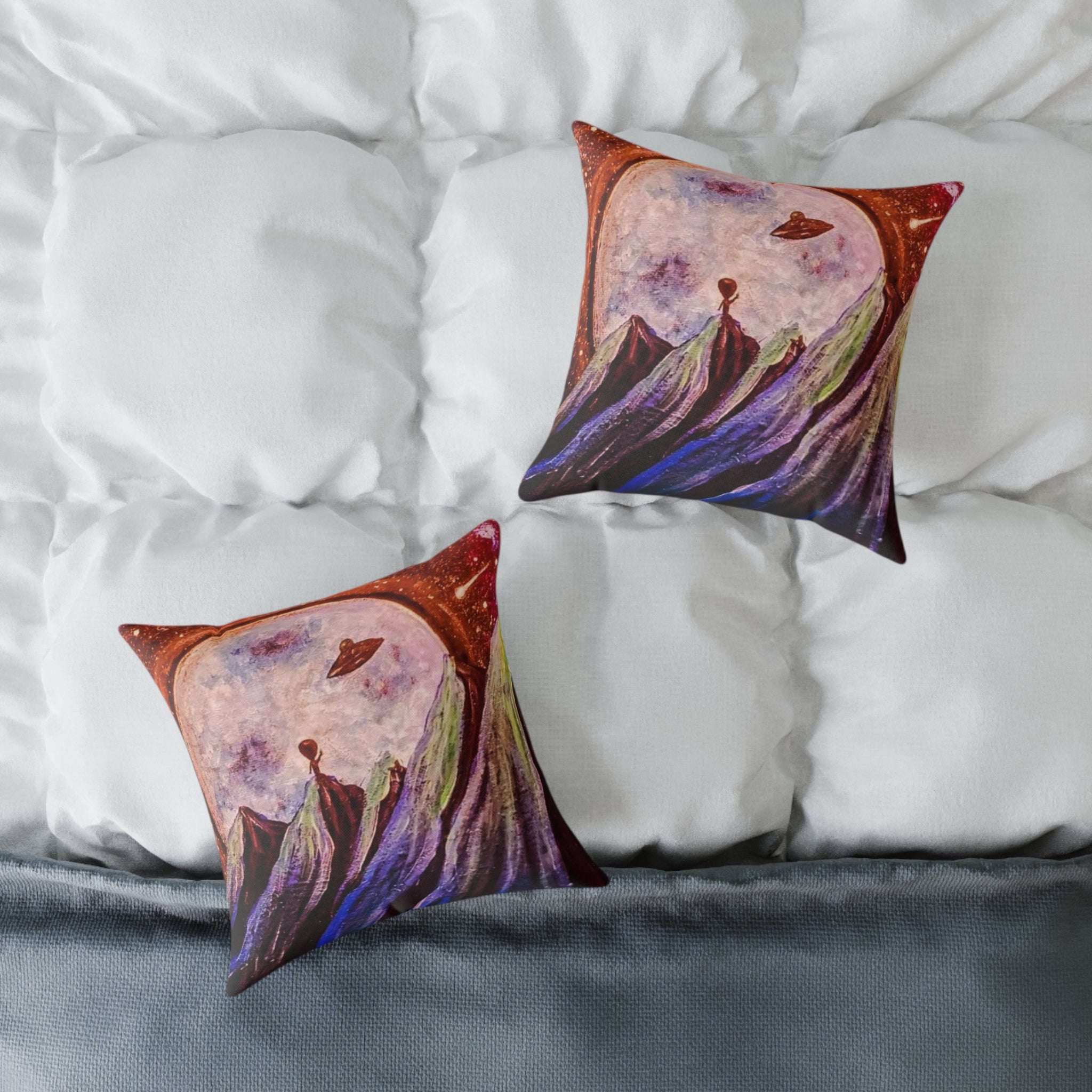 Cosmic Voyager Pillow — Abstract Space Art Square Throw Pillow