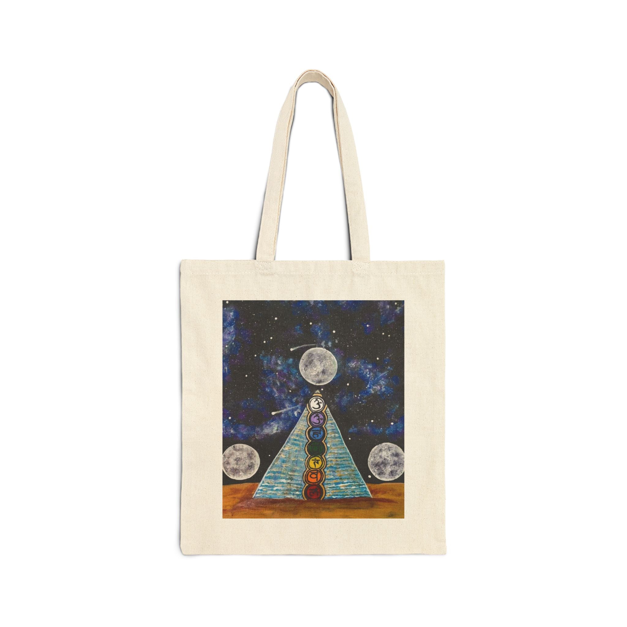 Mystic Chakra Pyramid Tote — Moon & Cosmic Energy Canvas Bag