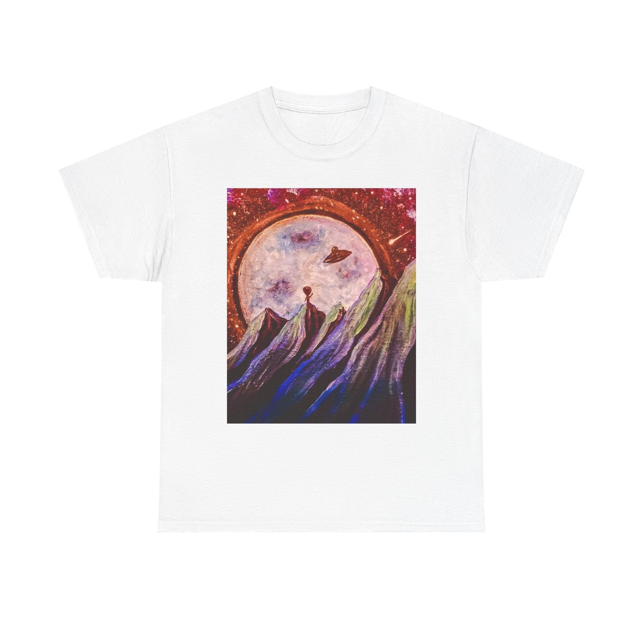 Cosmic Moon Mountain Tee — UFO Nightscape Graphic T-Shirt