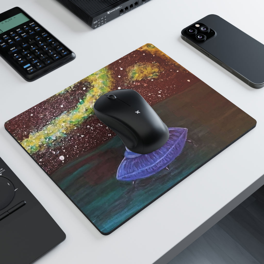 UFO Galaxy Mouse Pad — Retro Alien Space Art Rectangular Desk Mat