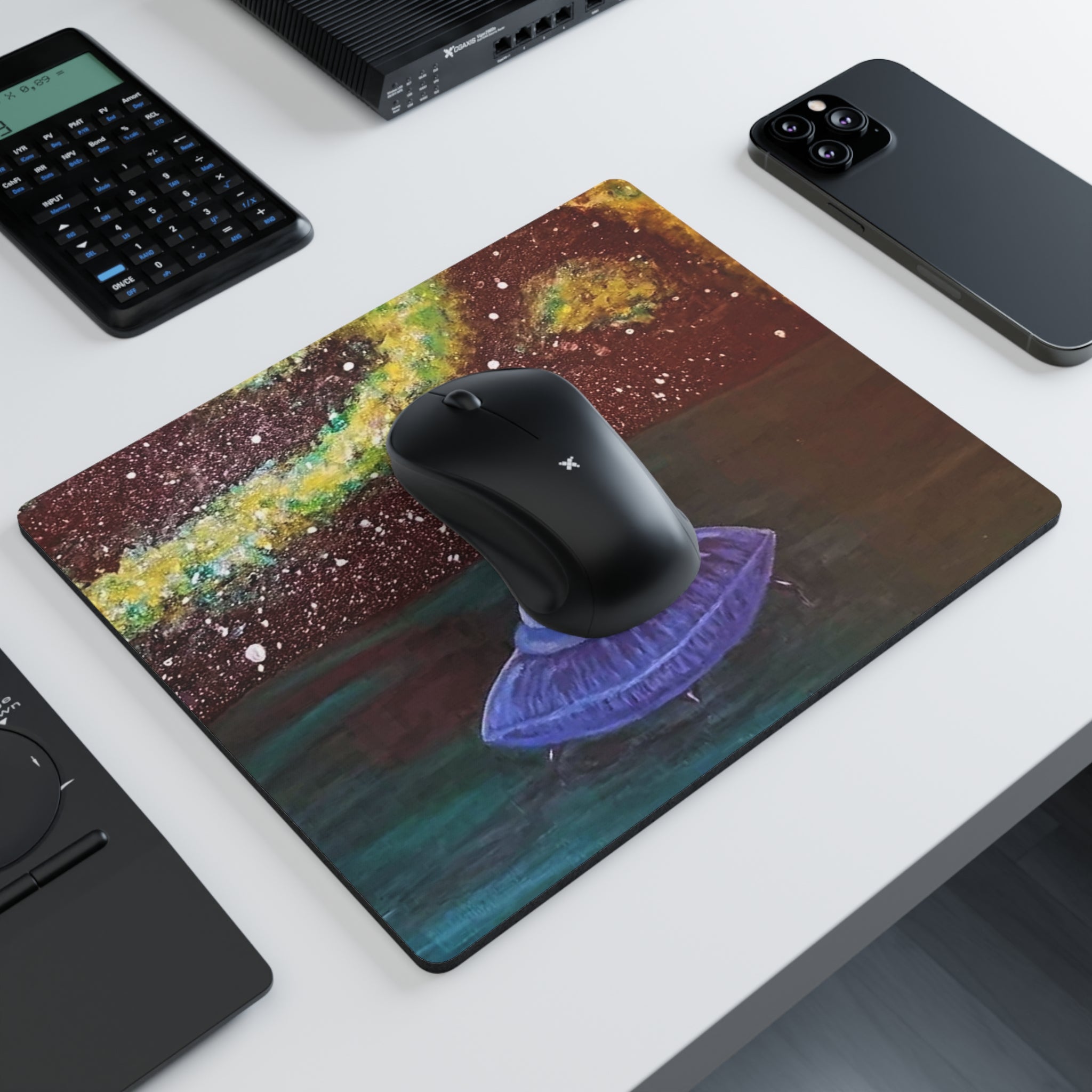 UFO Galaxy Mouse Pad — Retro Alien Space Art Rectangular Desk Mat