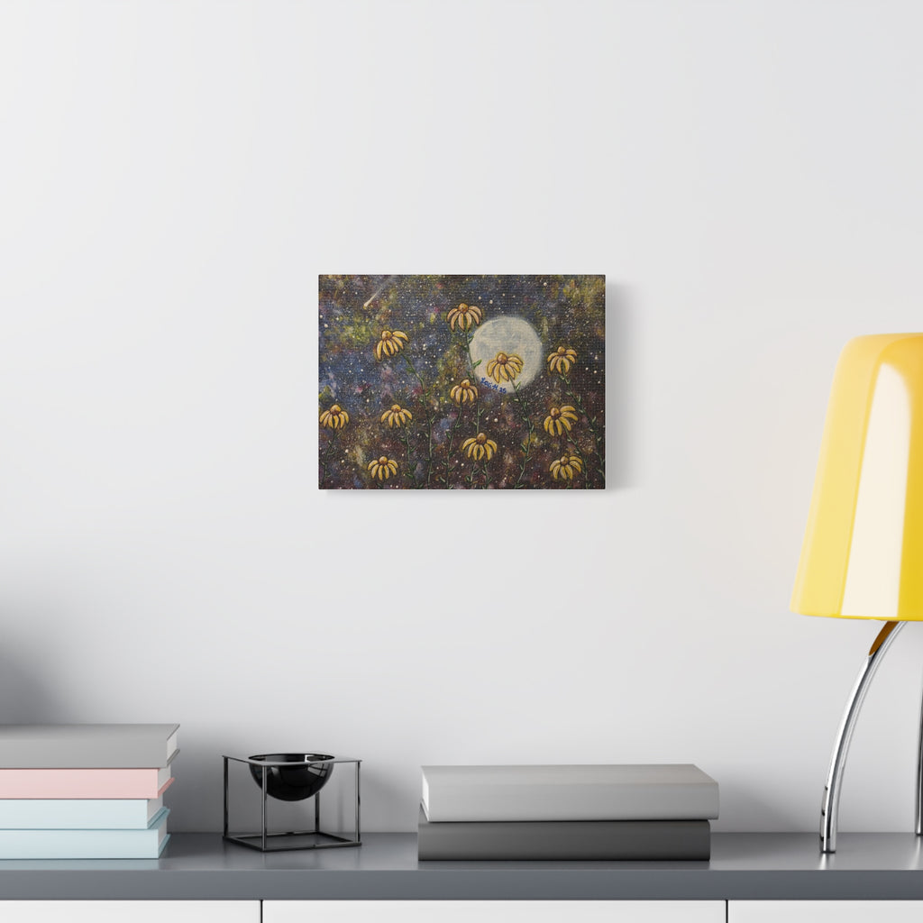 Moonlit Black-Eyed Susans Canvas Print — Botanical Night Sky Wall Art (Matte Stretched)