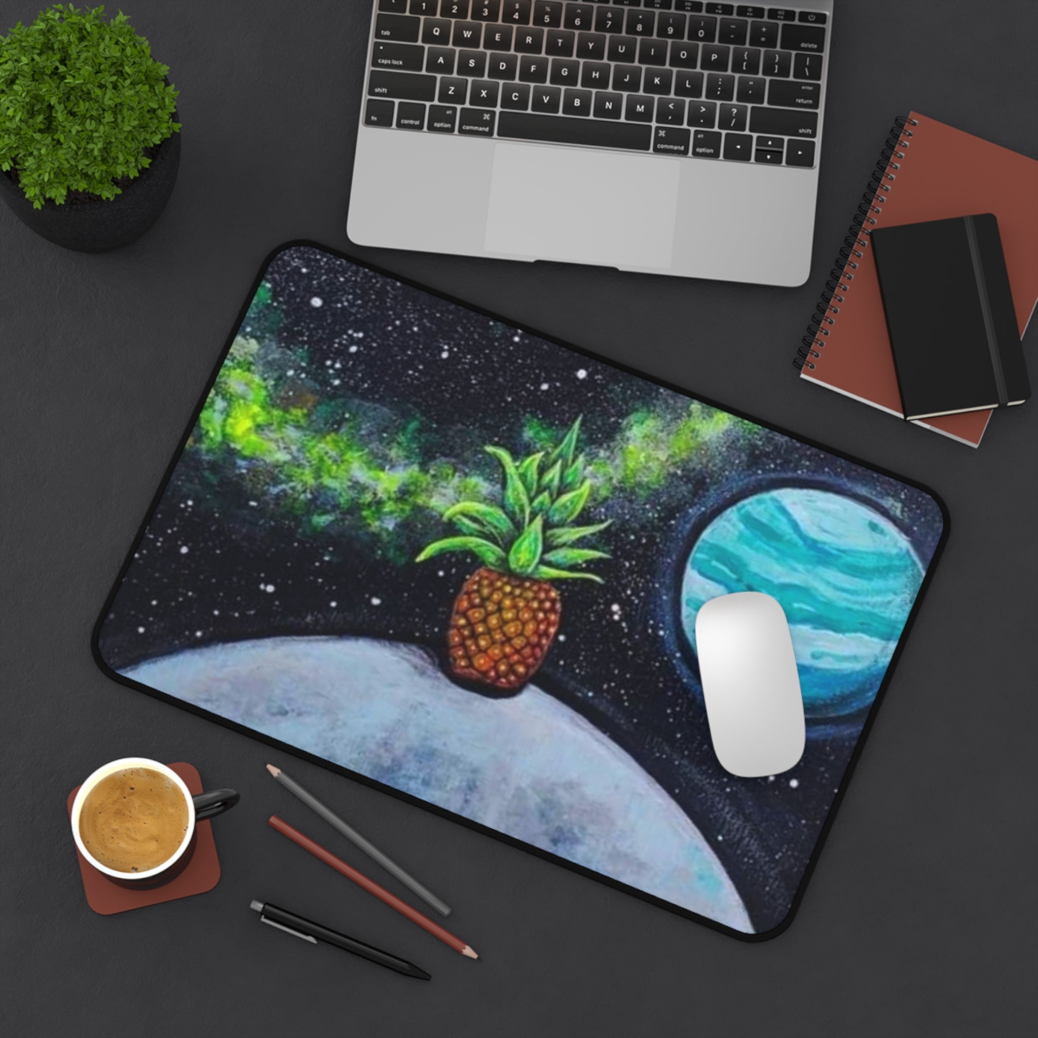 Surreal Pineapple on the Moon Desk Mat — Space-Themed Gaming & Office Mouse Pad