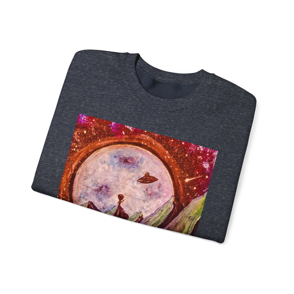 Cosmic Adventure Crewneck Sweatshirt - Unisex Heavy Blend, Galaxy Art, Starry Night Fashion, Space Lover Gift, Cozy Casual Wear