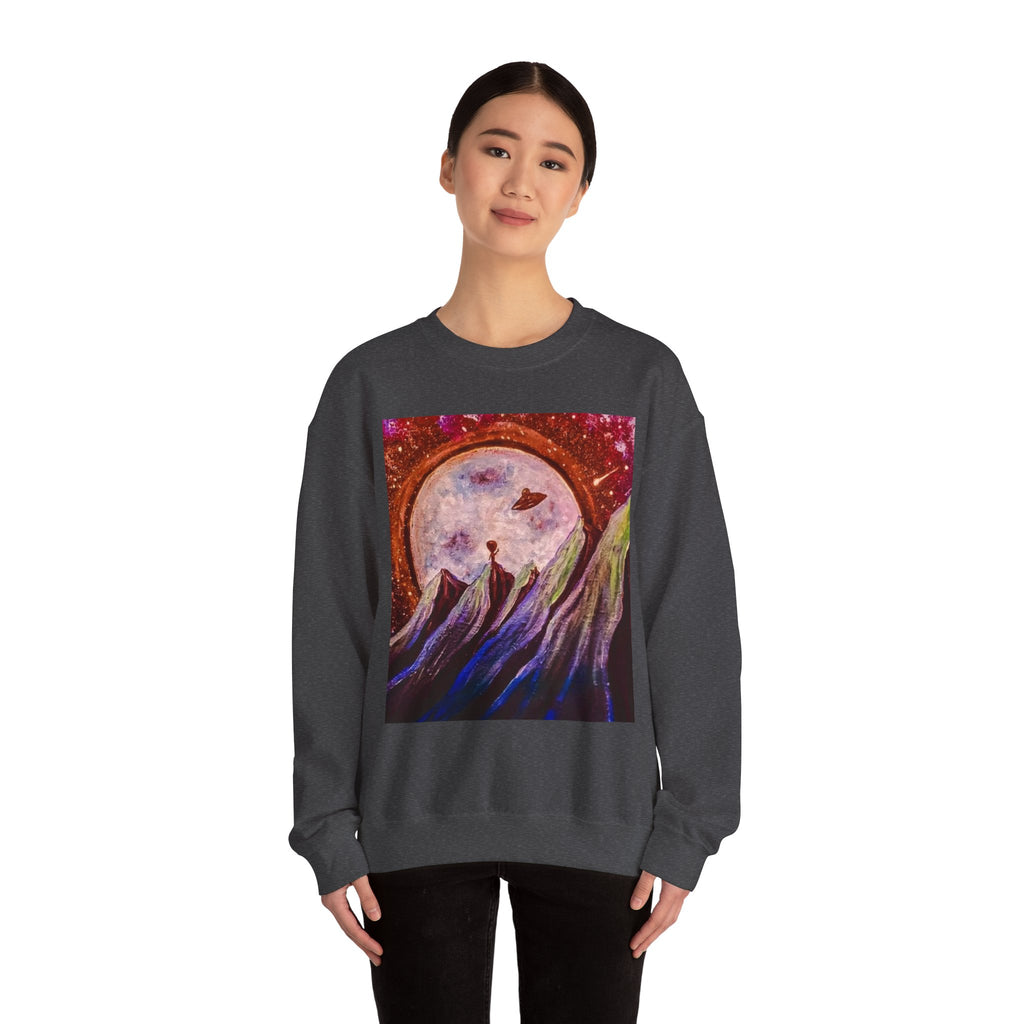 Cosmic Adventure Crewneck Sweatshirt - Unisex Heavy Blend, Galaxy Art, Starry Night Fashion, Space Lover Gift, Cozy Casual Wear