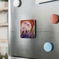 Alien Abduction Porcelain Magnet — UFO Leaving Alien Behind (Square)