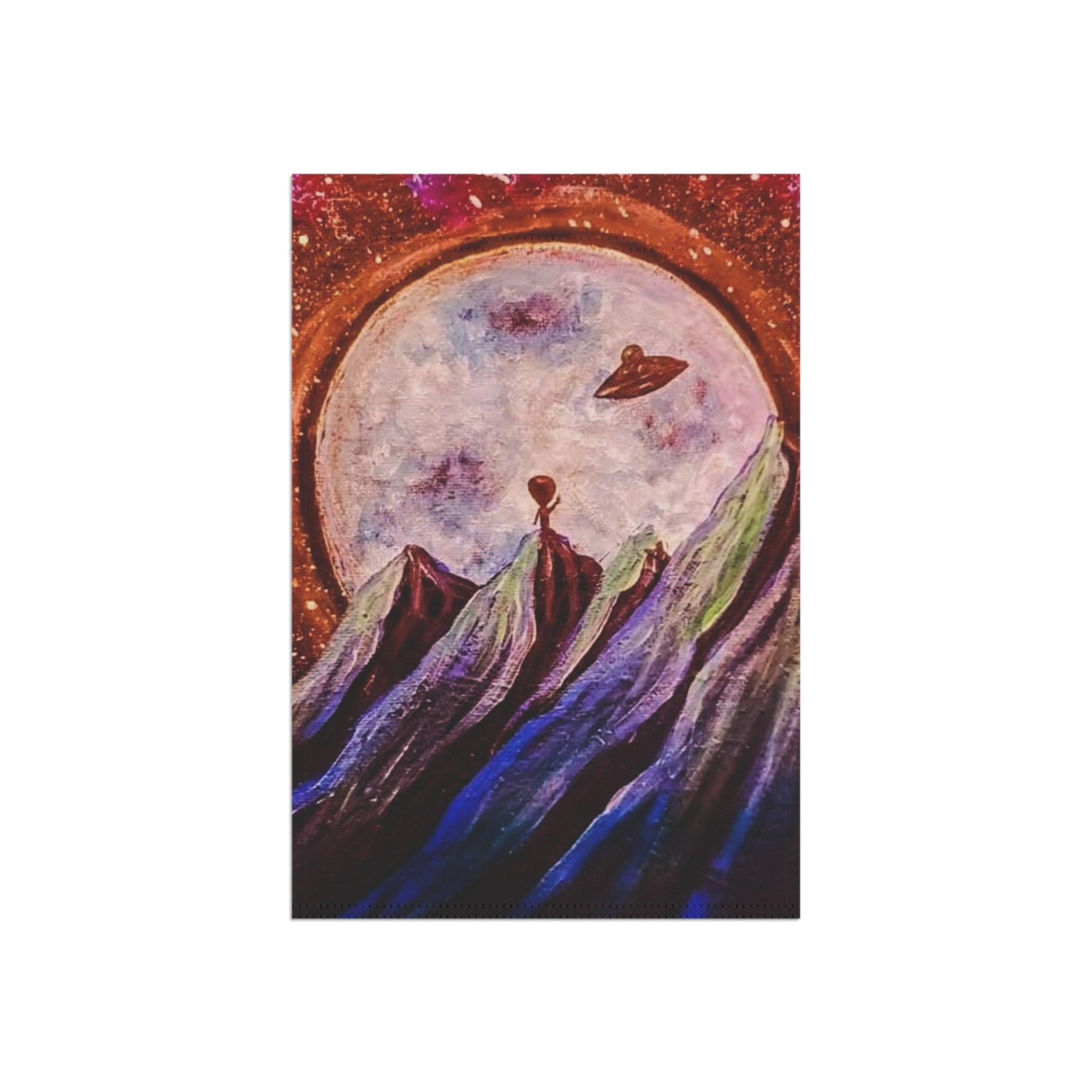 Celestial Garden Banner, Cosmic House Flag, Outdoor Flag Decor, Space Theme Banner, Alien Landscape Garden Flag, Unique Yard Art